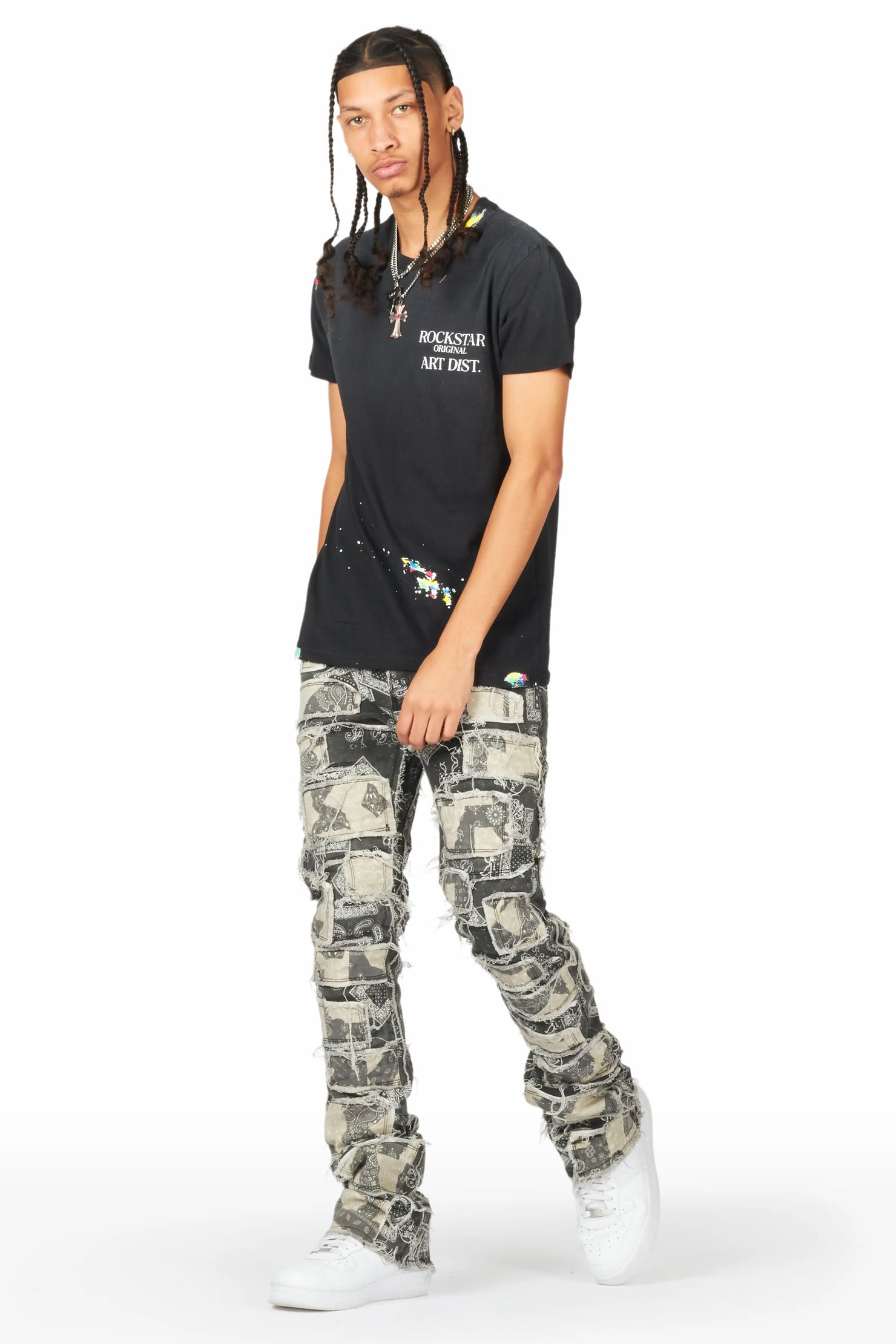 Axton Black Stacked Flare Jean