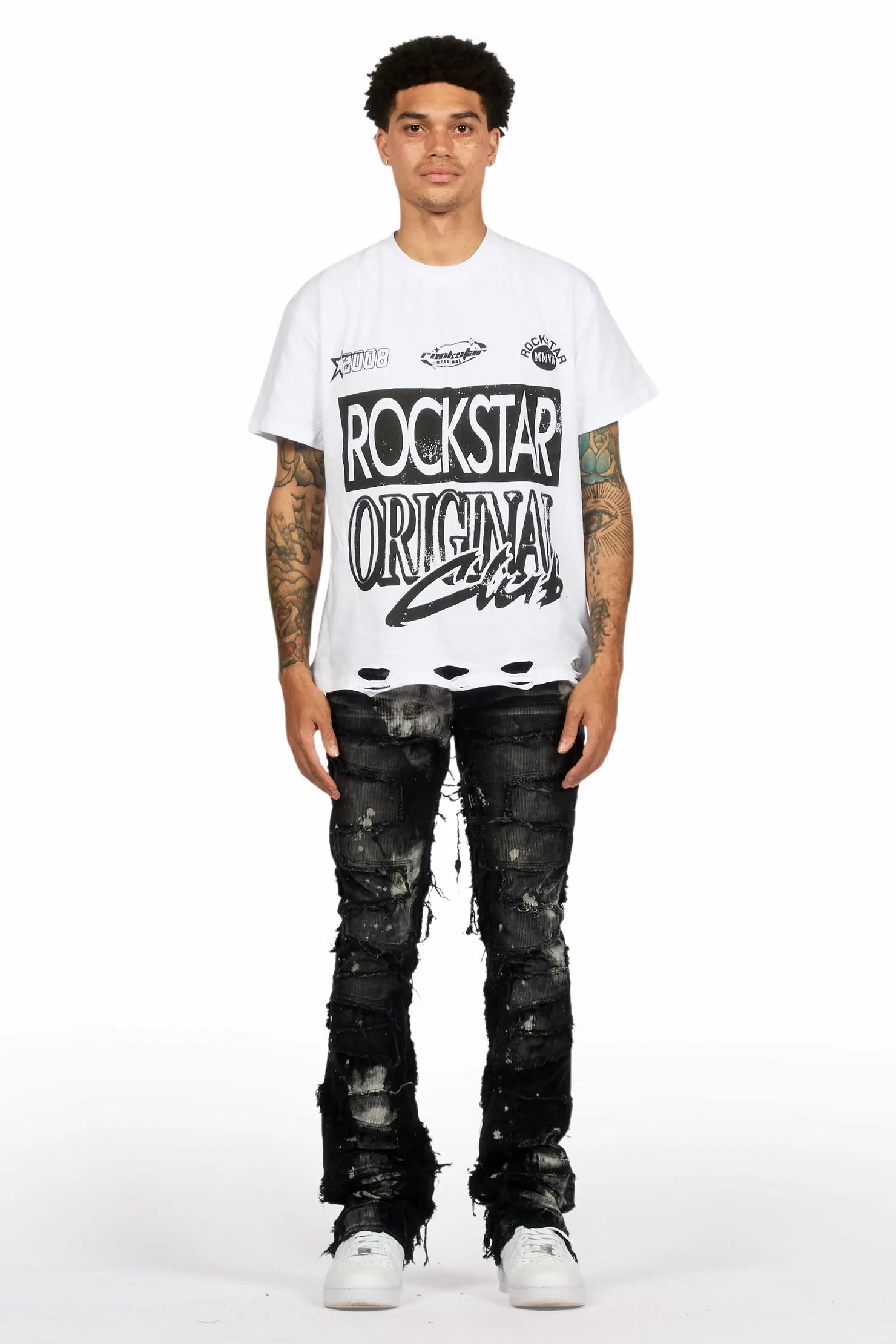 Shake Black/White Stacked Flare Corduroy Pant