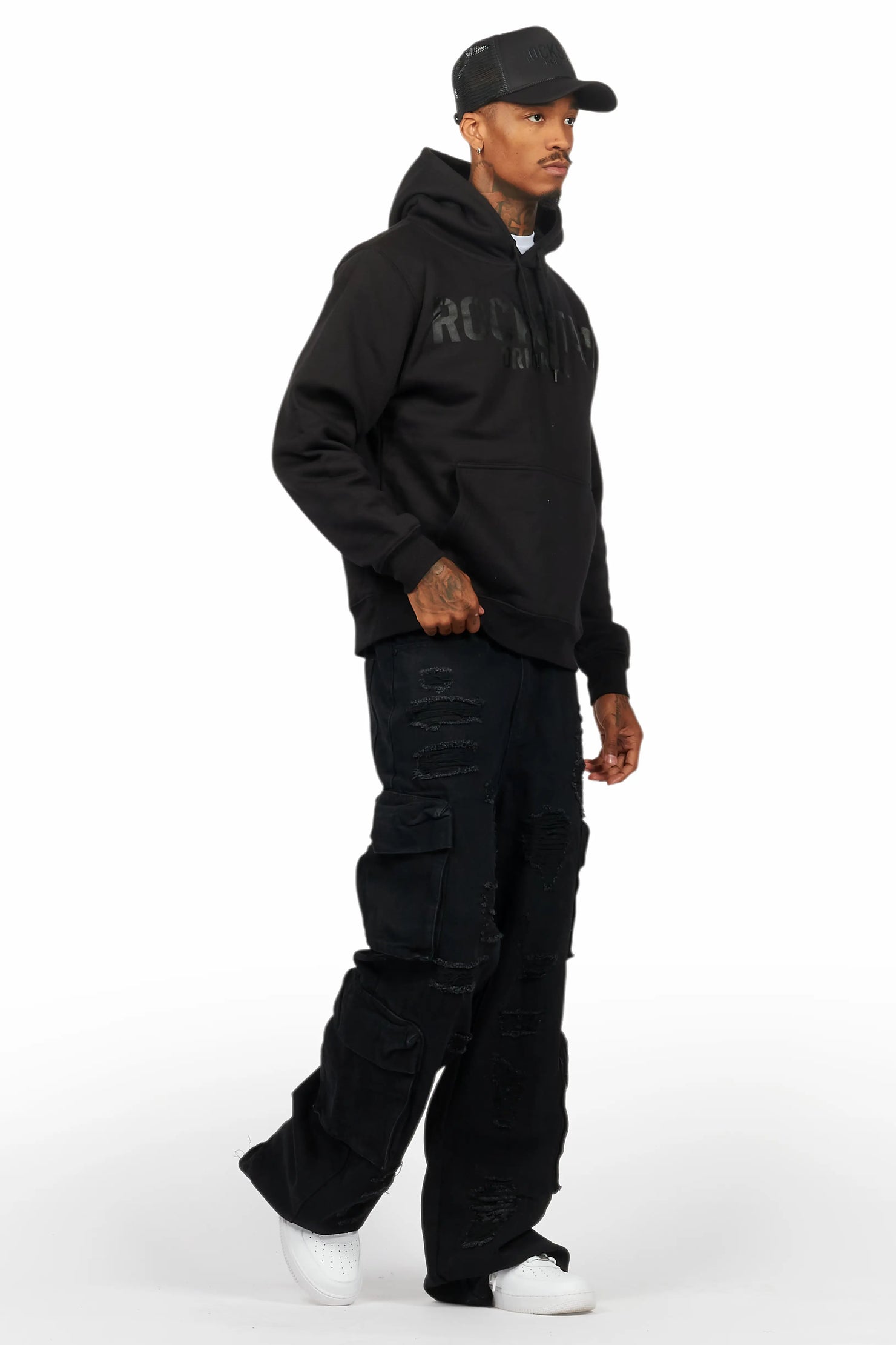 Basic Trio Black Stacked Flare Jean Set