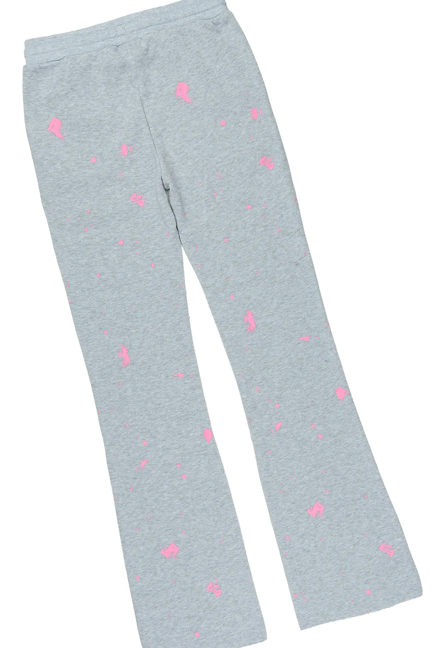 Girls Halloway Heather Grey/Pink Zip Up Stacked Flare Track Set