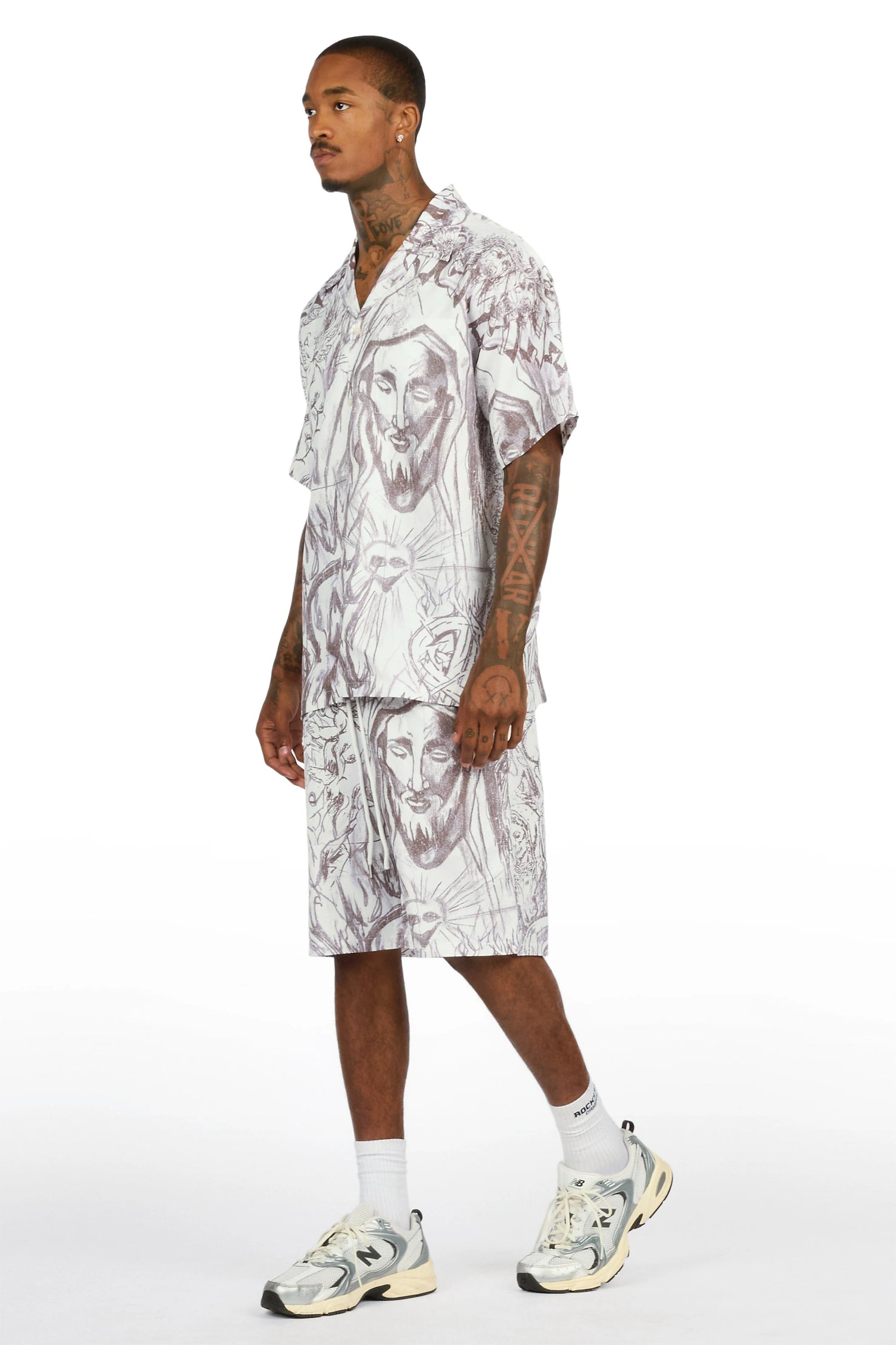 Fenno White Button Down T-Shirt/Short Set