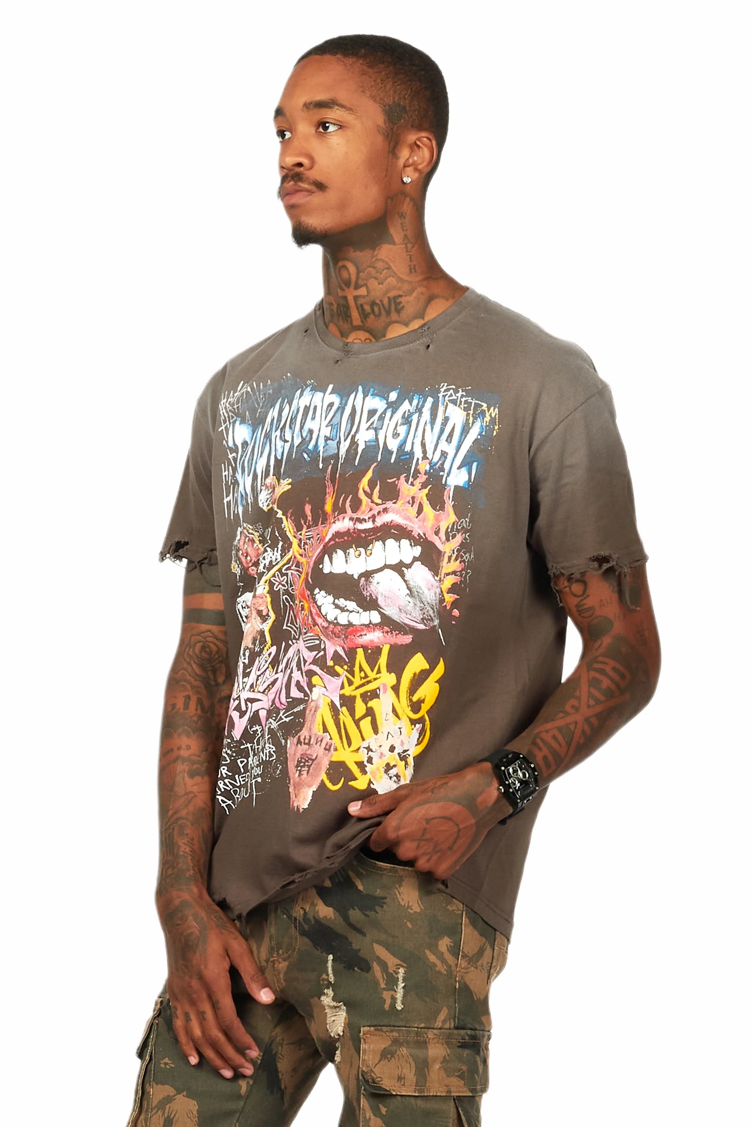 Yooz Charcoal Graphic Oversized T-Shirt