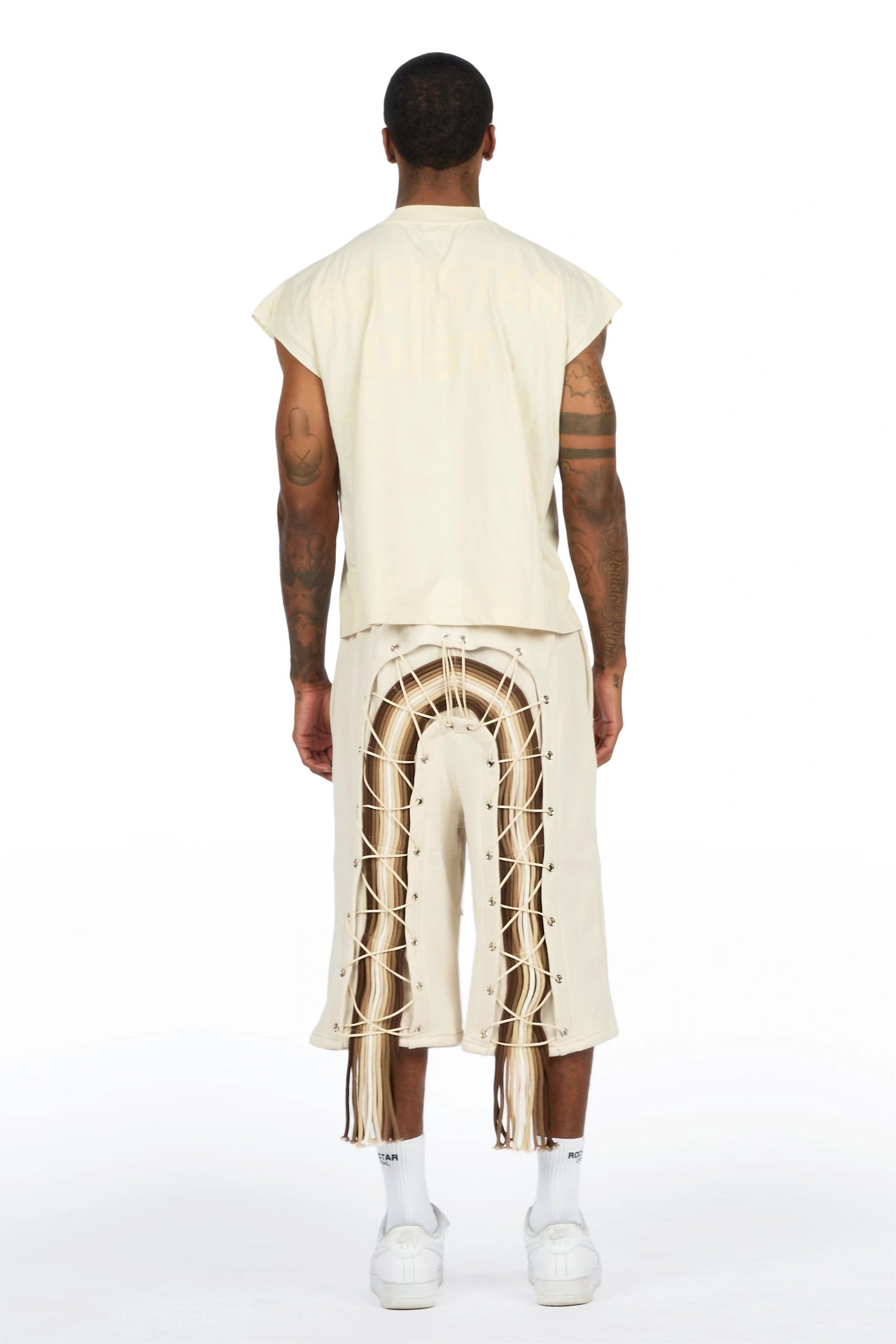 Jolan Beige Cut Sleeve T-Shirt/Jort Set