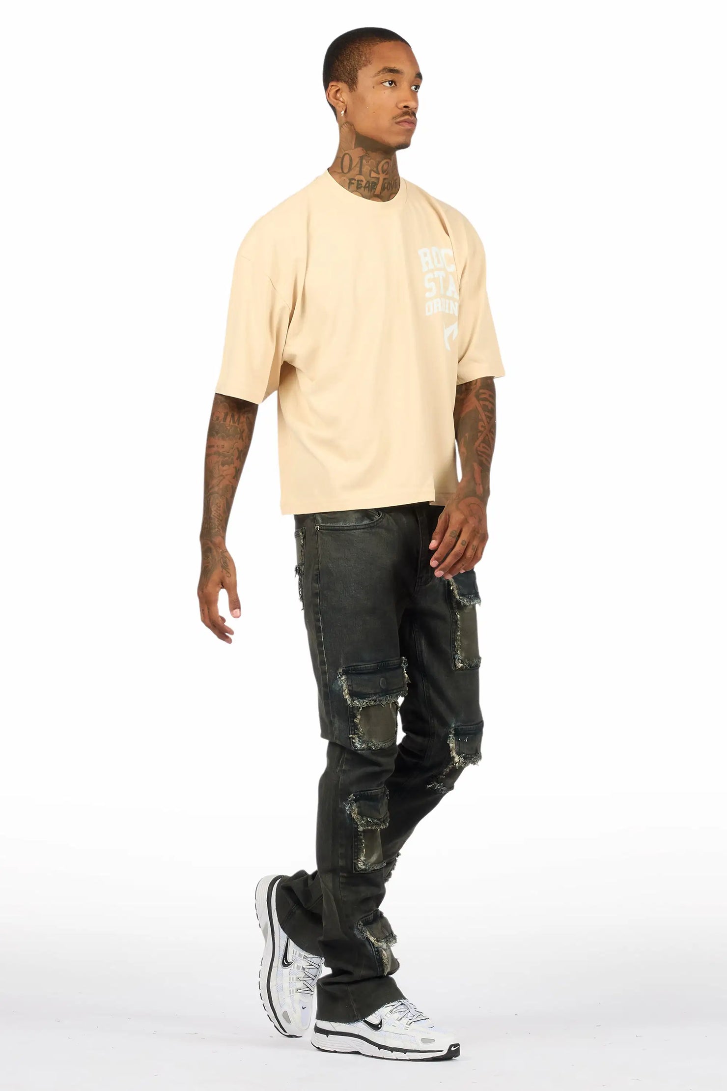 Petrus Blue Oil Wash Stacked Flare Jean