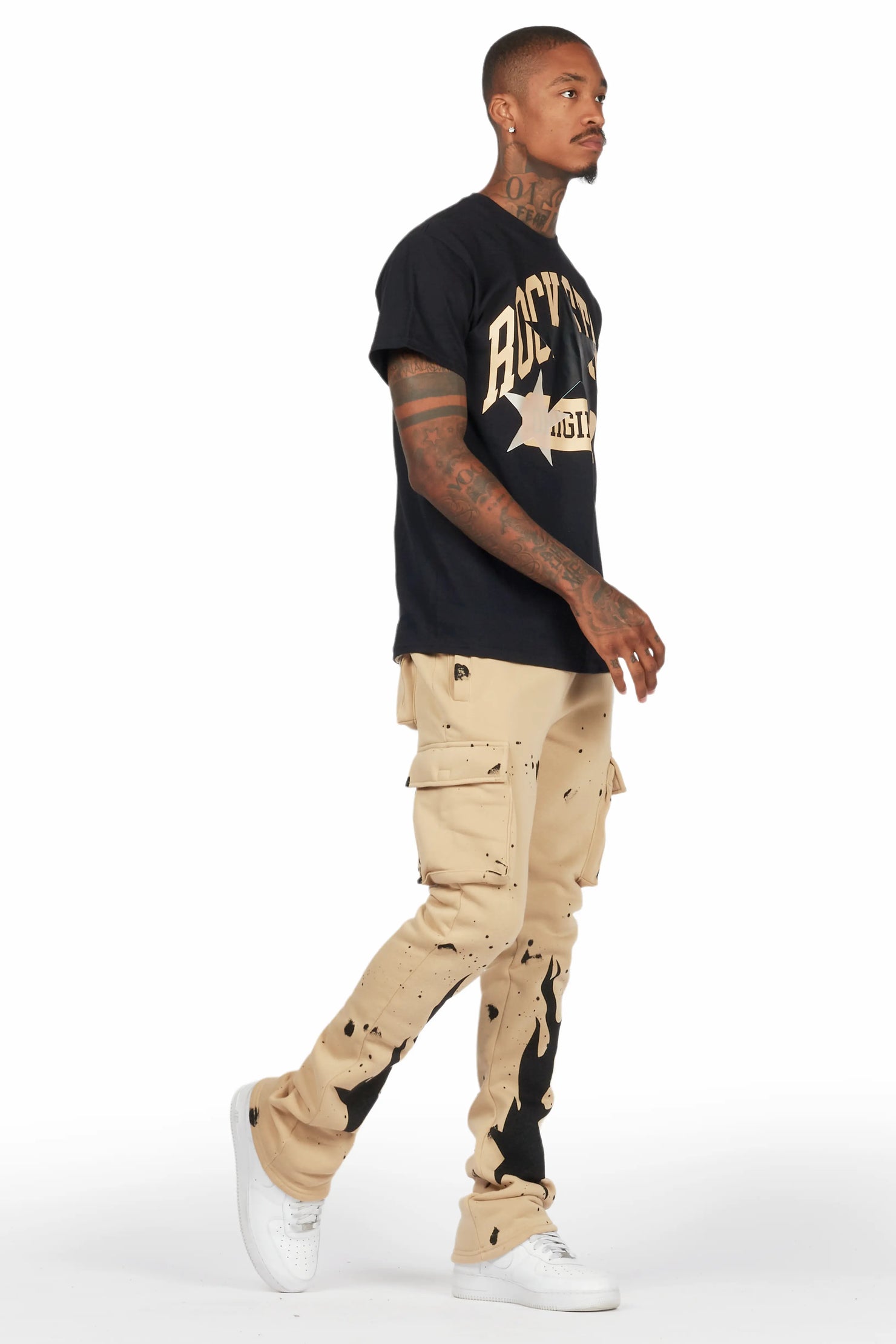 Mallor Beige/Black T-Shirt/Cargo Stacked Track Set