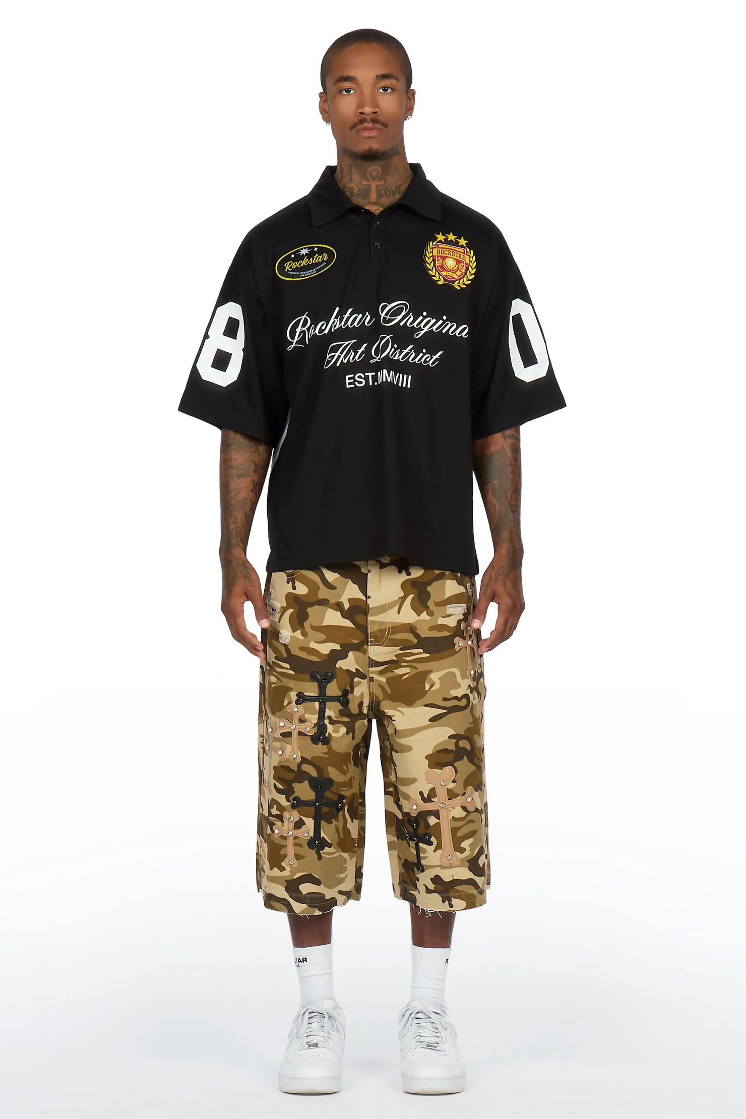 Olivier Beige Camo Patch Rhinestone Jort