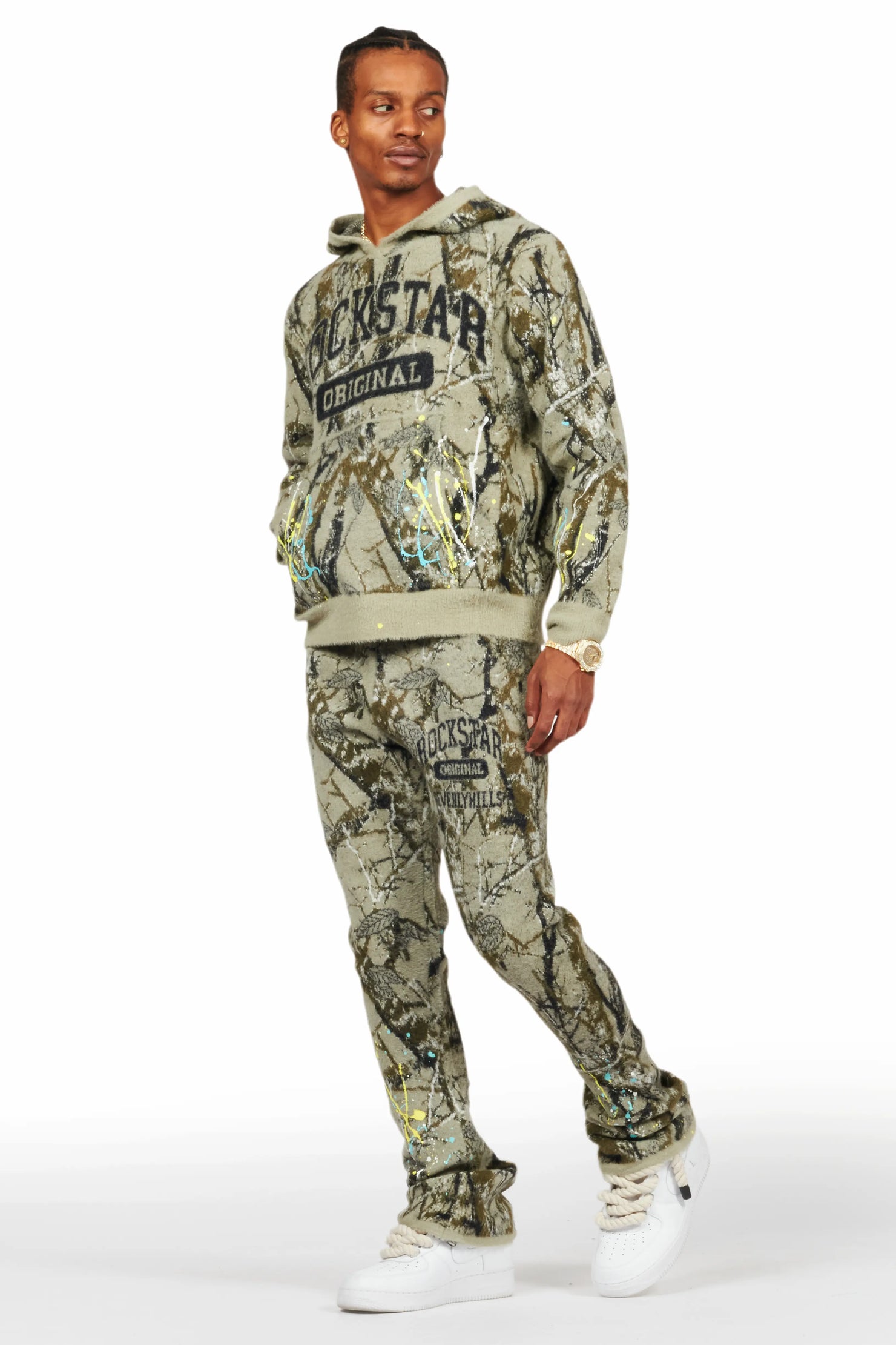 Xylan Tree Camo Stacked Flare Knitted Mohair Track Set