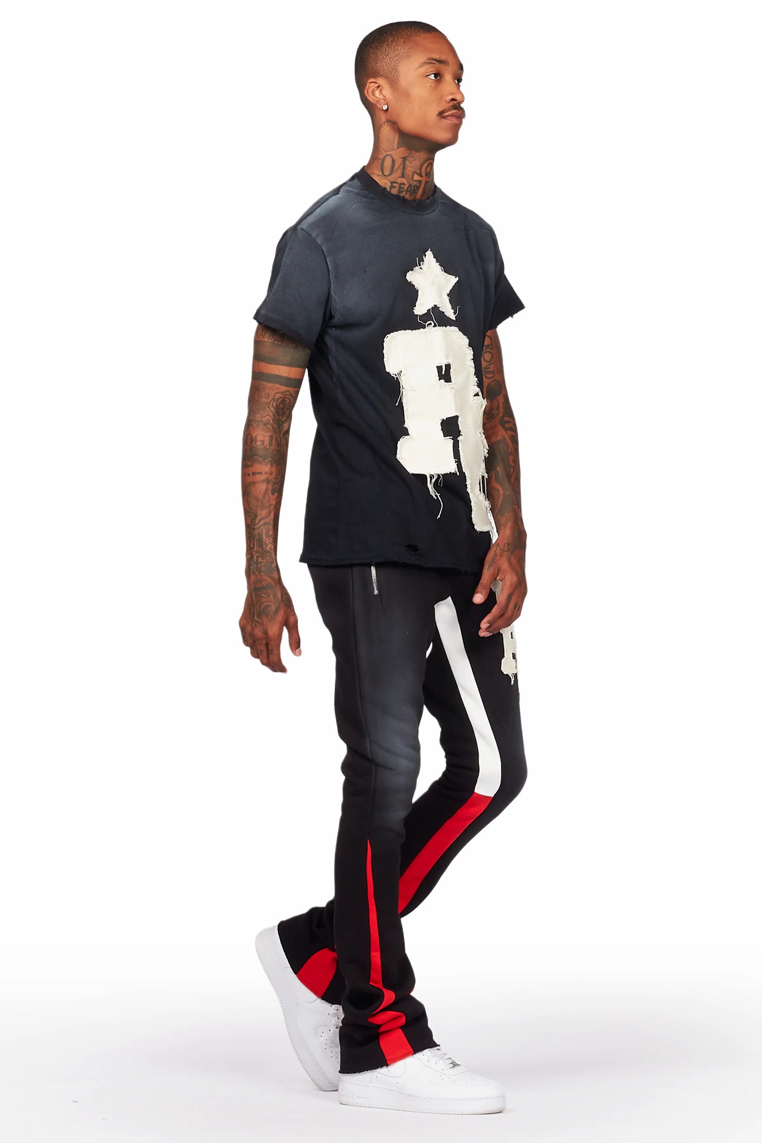 Edwald Black T-Shirt/Stacked Flare Track Set