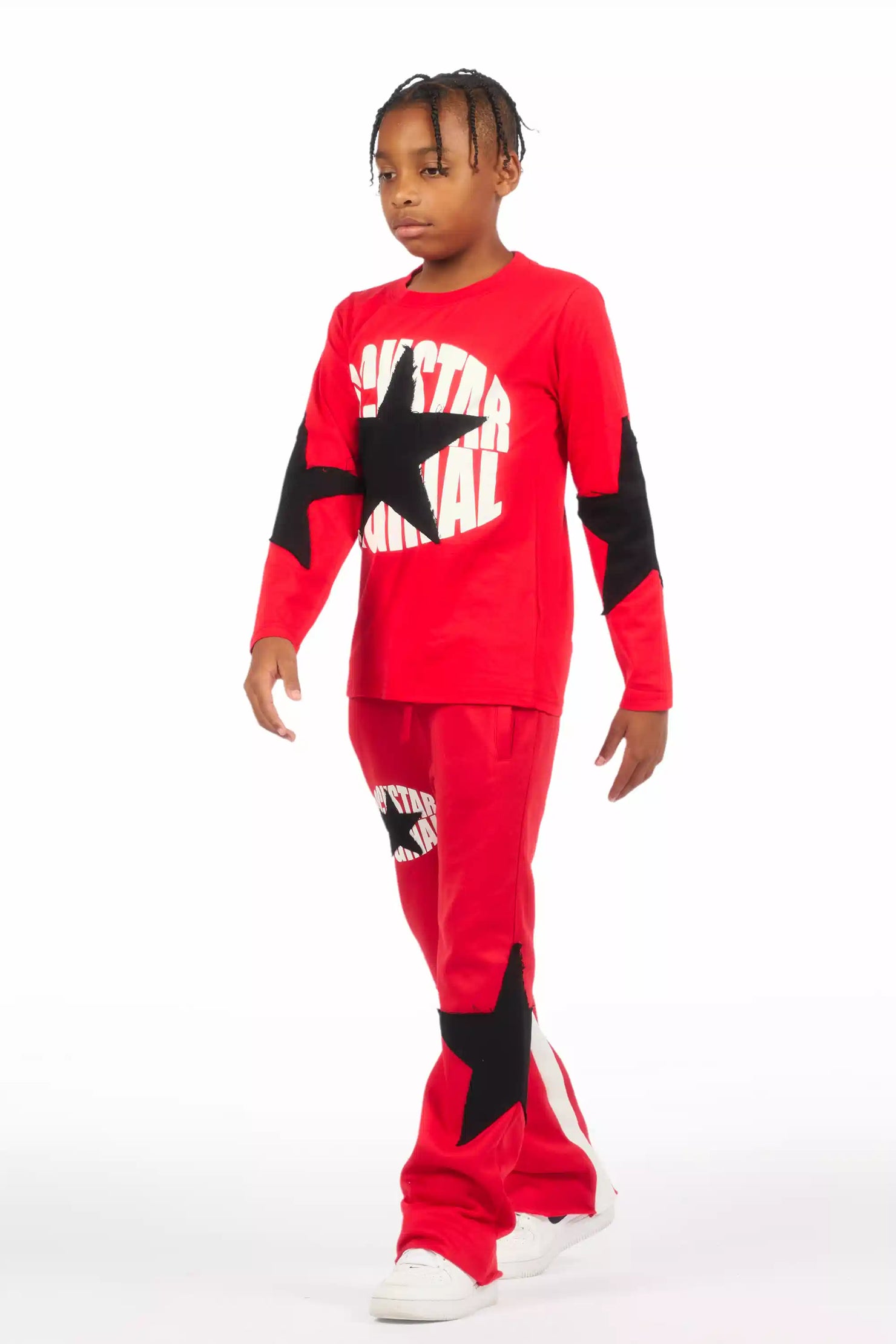Boys States Red/Black Long Sleeve T-Shirt Track Set