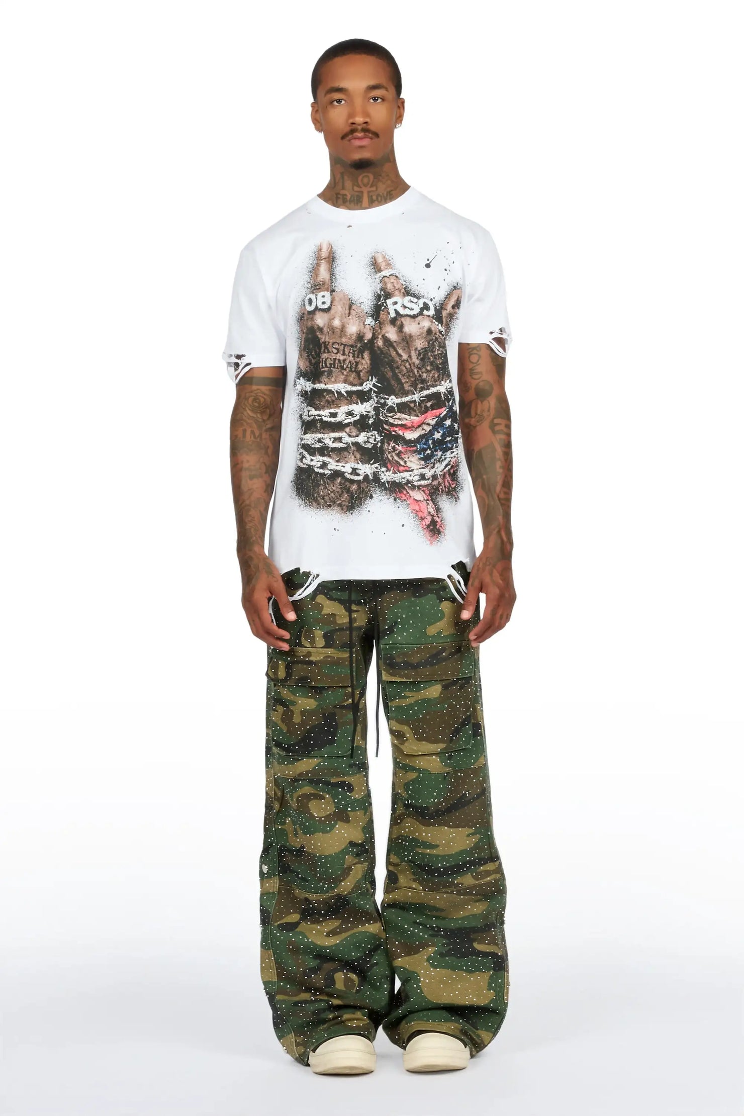 Yuri Camo Rhinestone Baggy Fit Jean