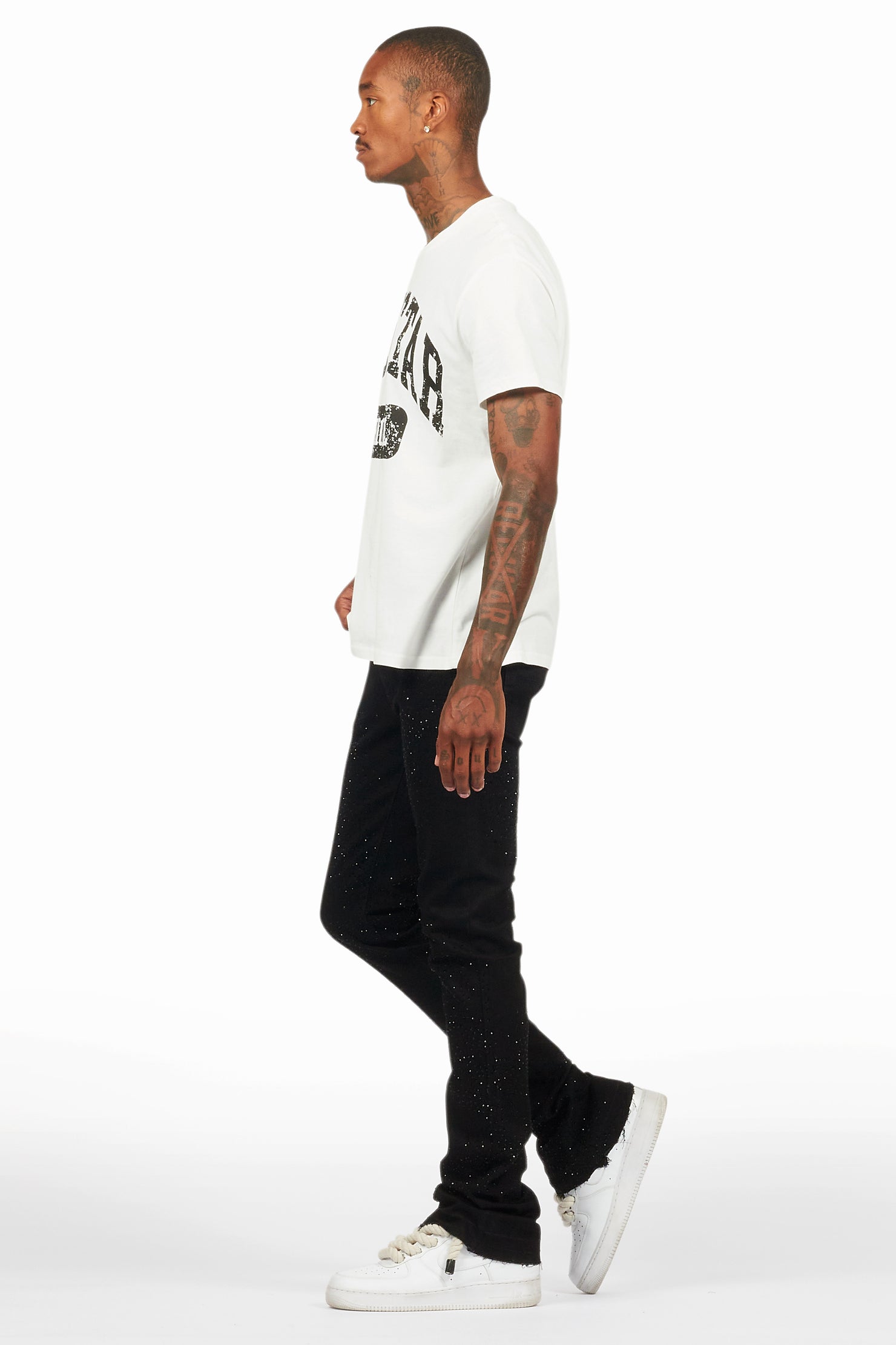 Carti Black Rhinestone Stacked Flare Jean