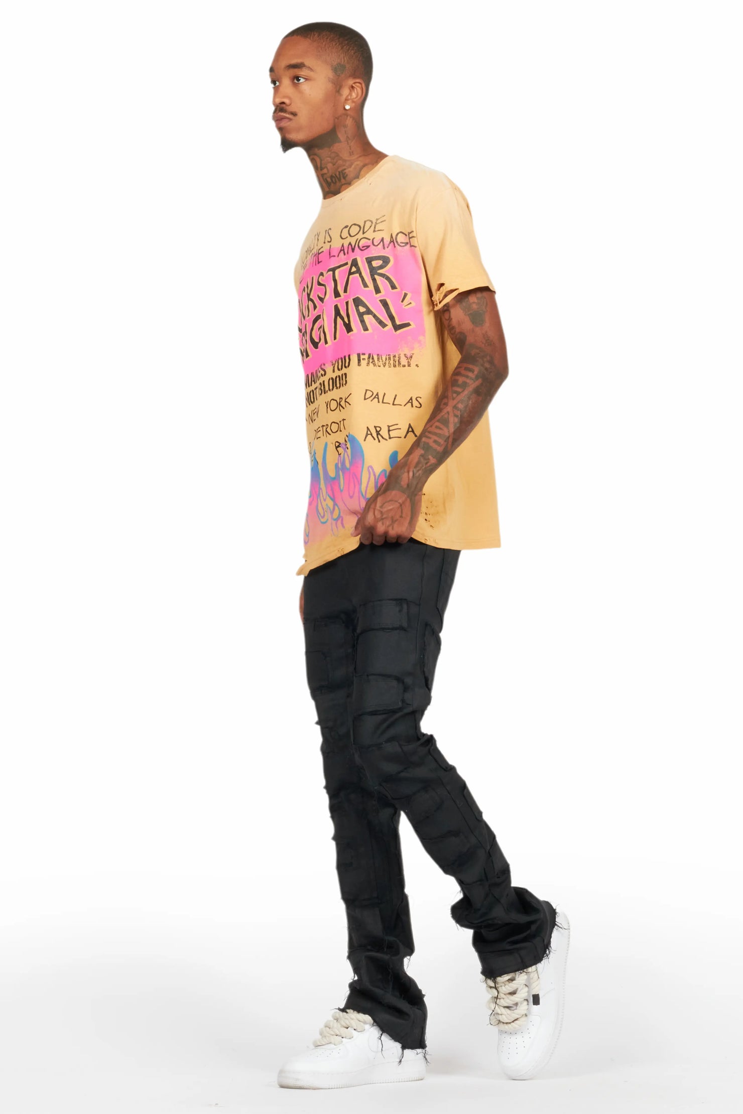 Shake Black Coated Stacked Flare Jean