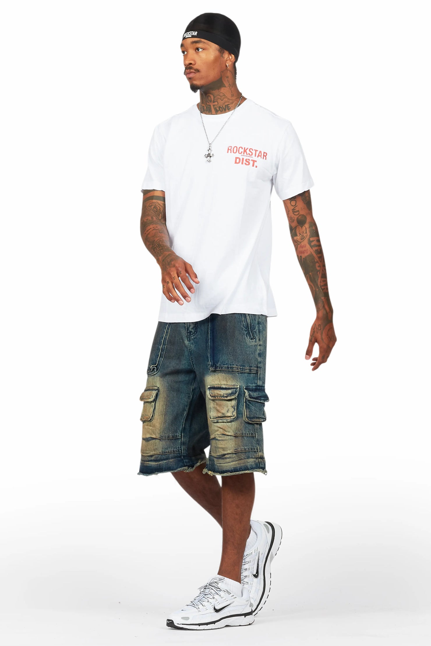 Lake White/Dark Blue T-Shirt/Denim Short Set