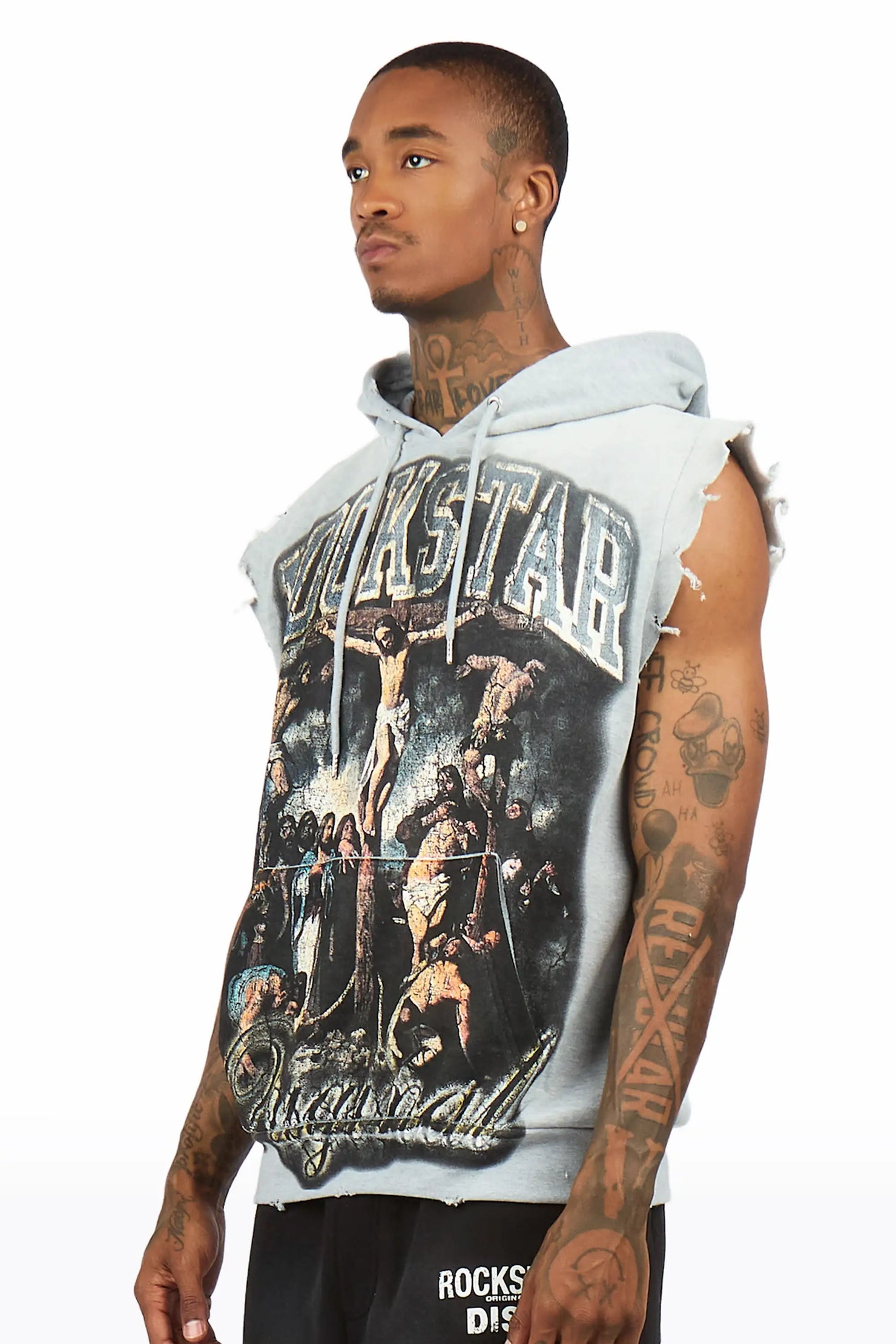 Waller Heather Grey Cut Sleeve Hoodie