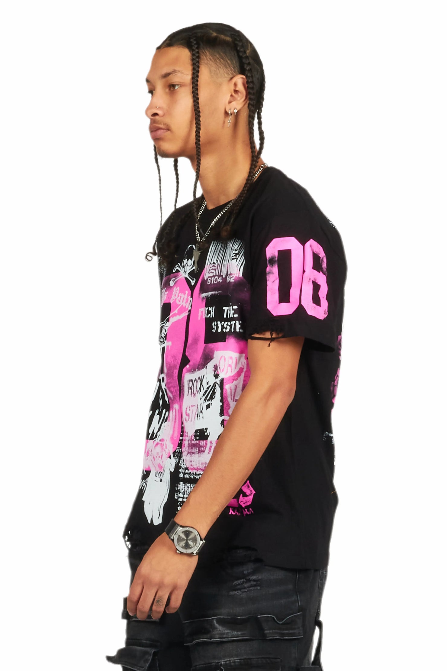 Grill Black/Pink Graphic Oversized T-Shirt
