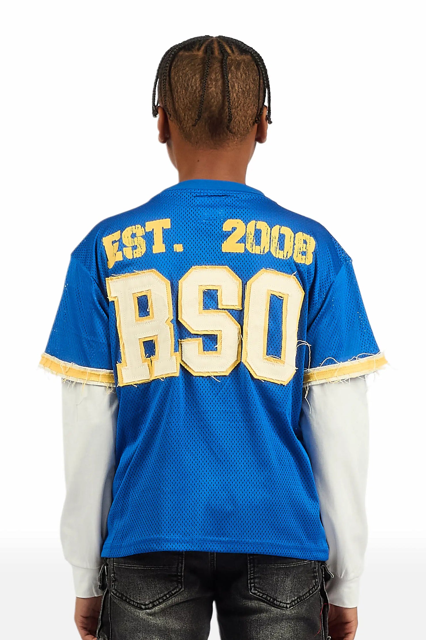 Boys Deston Mesh Royal/Yellow/White Double Layer L/S Graphic T-Shirt
