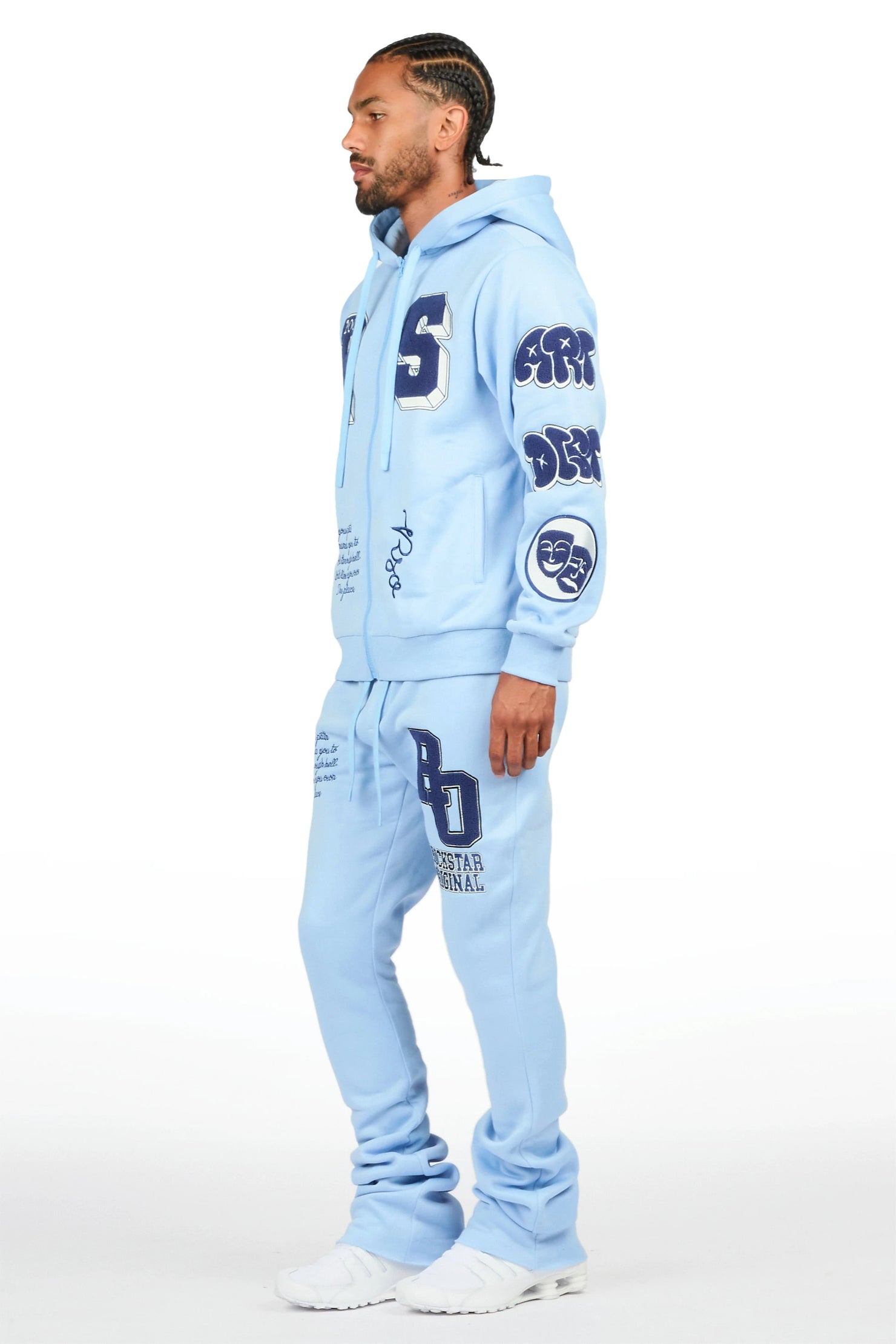 Leslaw Baby Blue Zip Up Hoodie Stacked Track Set