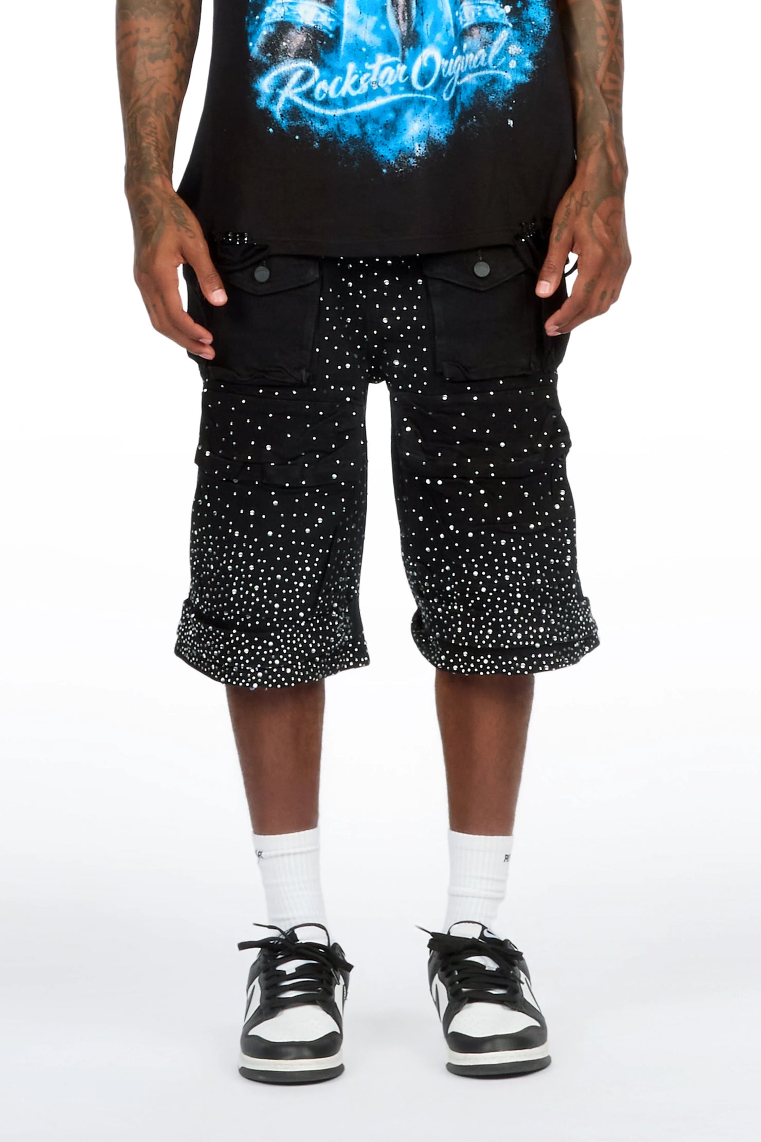 Keoni Black Rhinestone Denim Short