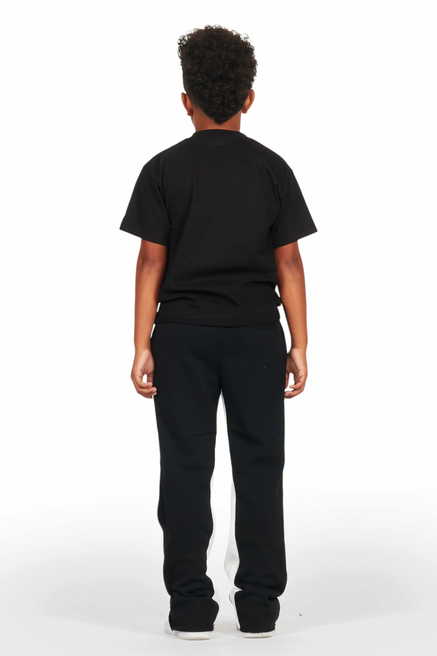 Boys Uko Black/White Stacked Baggy Flare Pant