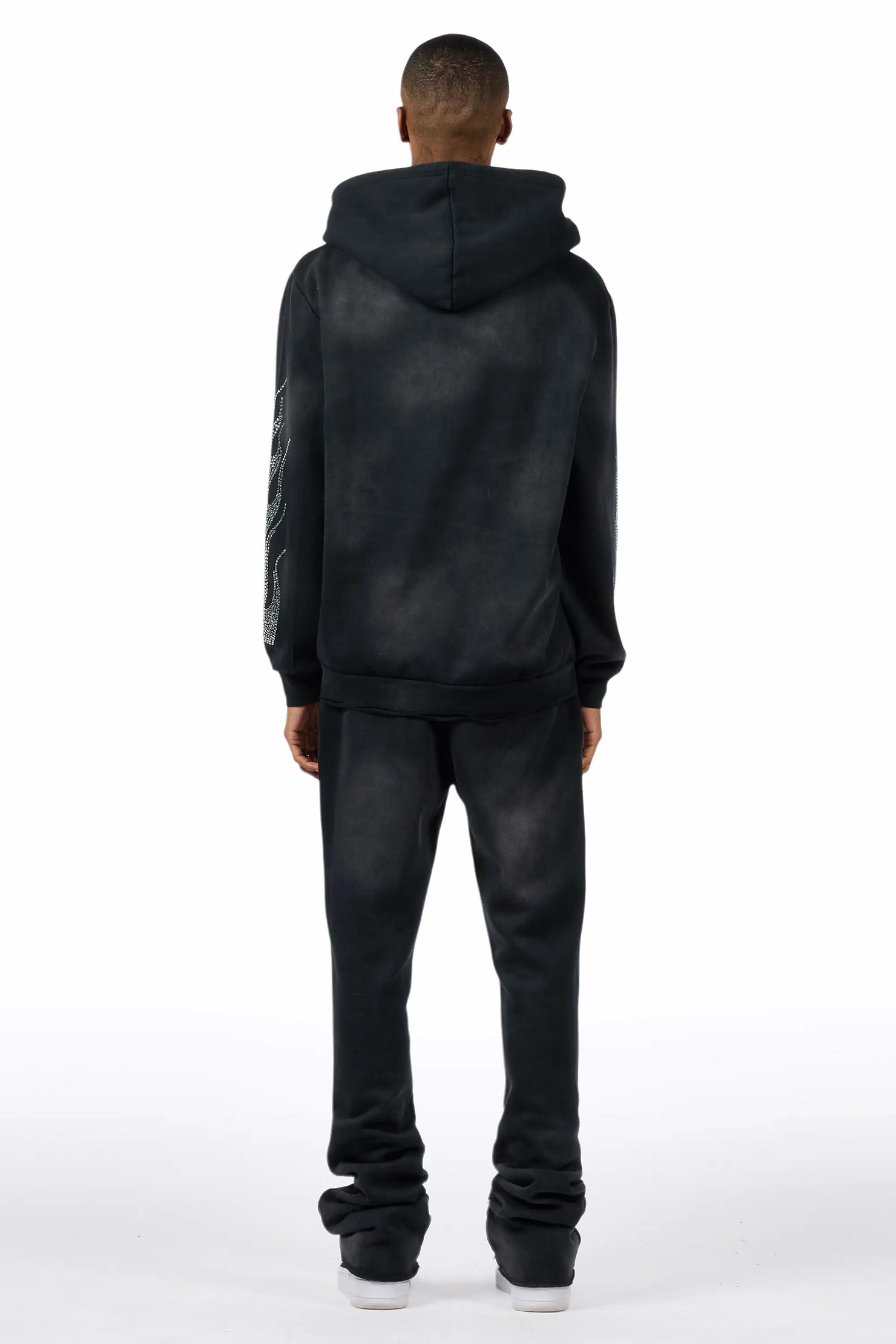 Strass Black Rhinestone Hoodie/Stacked Pant Track Set