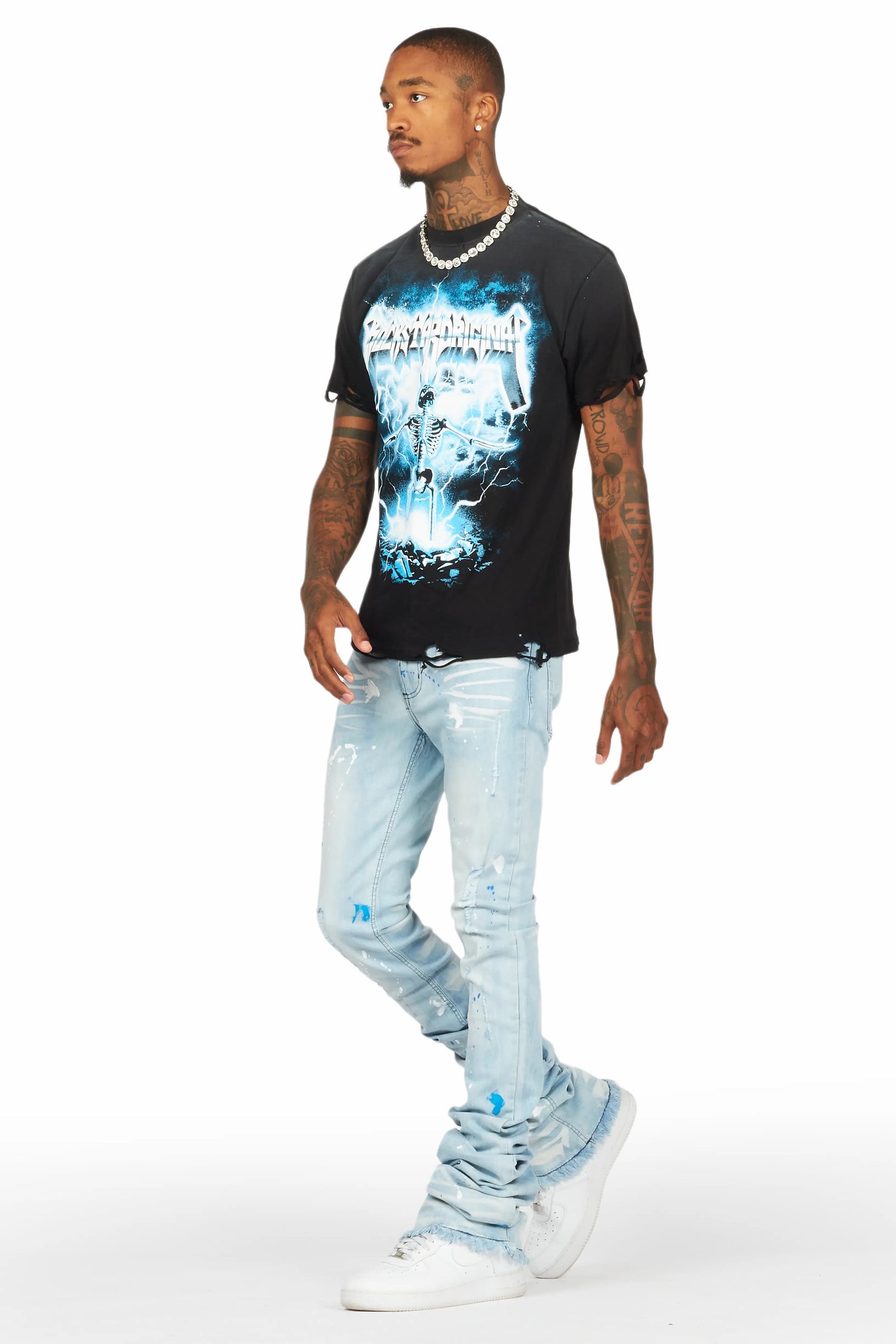 Florida Man Black T-Shirt/Super Stacked Flare Jean Set