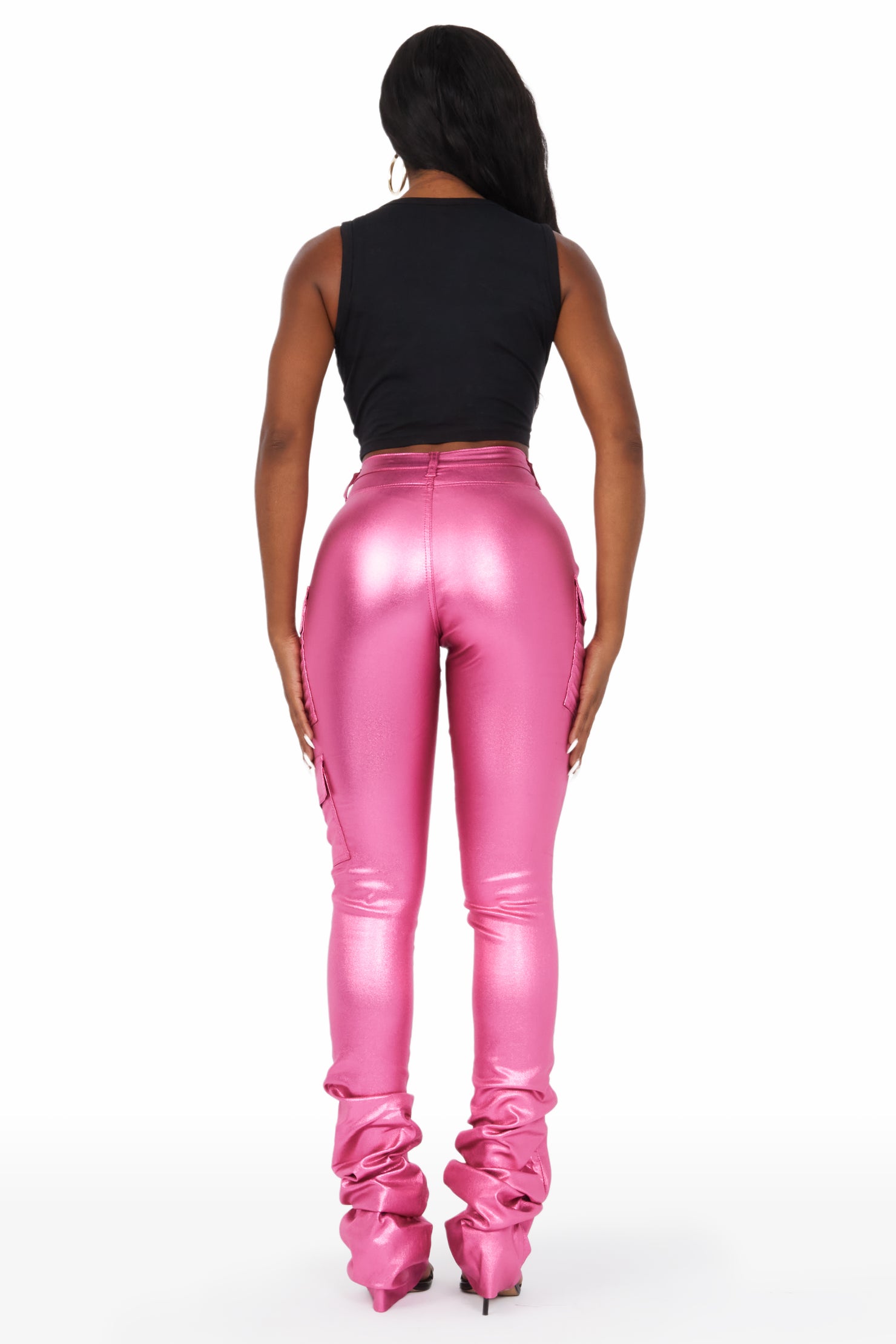 Vixen Metallic Dark Pink Cargo Super Stacked Pant