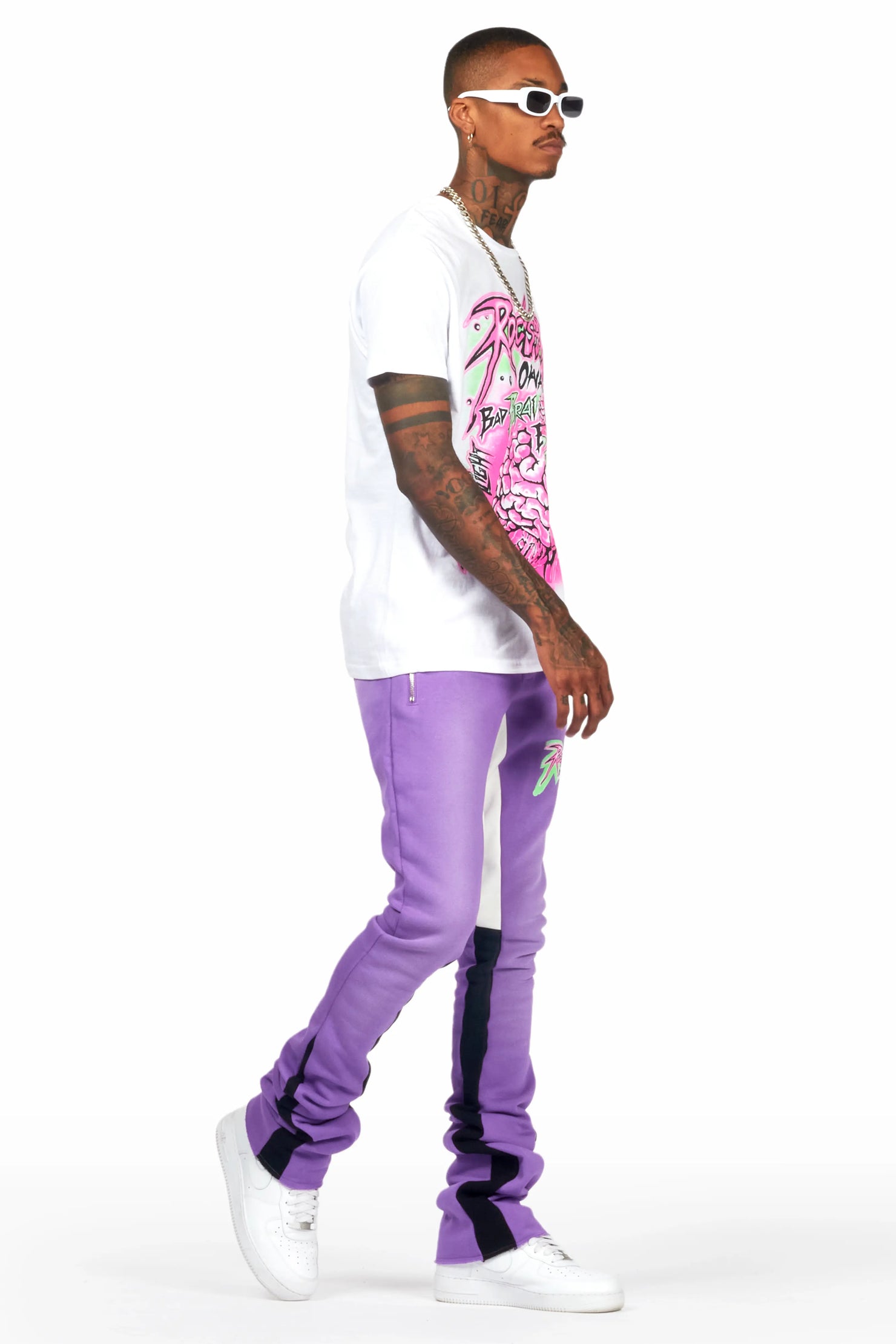 Braindead Purple/White T-Shirt/Super Stacked Track Set