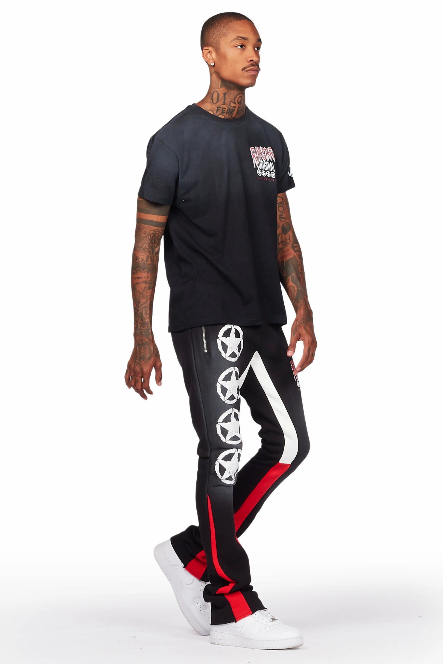 Wizzurd Black T-Shirt/Stacked Flare Pant Set