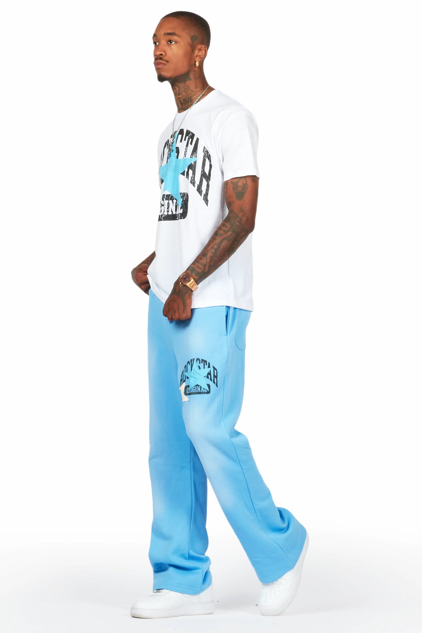 Mallor White/Blue T-Shirt/Stacked Track Set