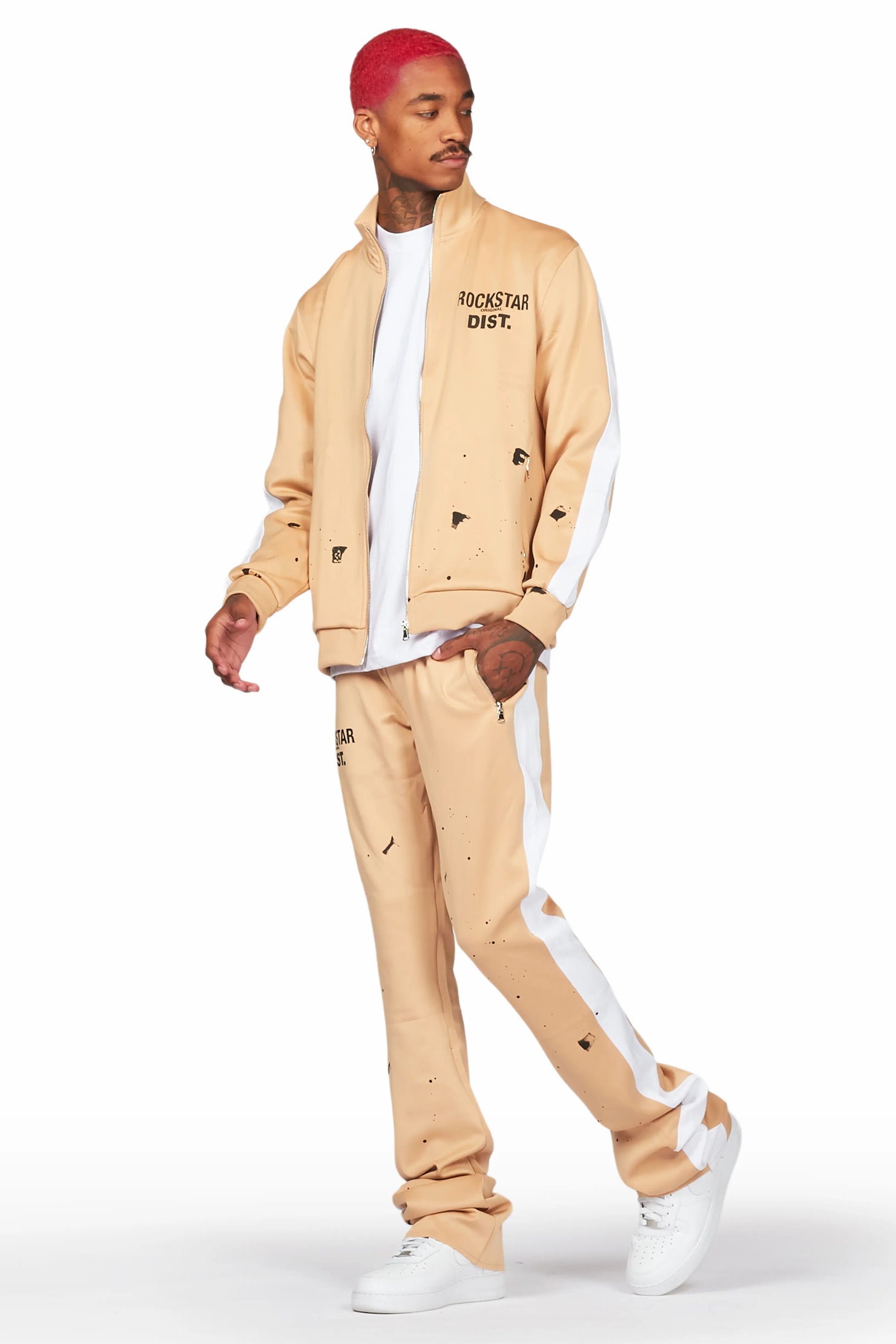 Raffer Beige Super Stacked Tricot Track Set