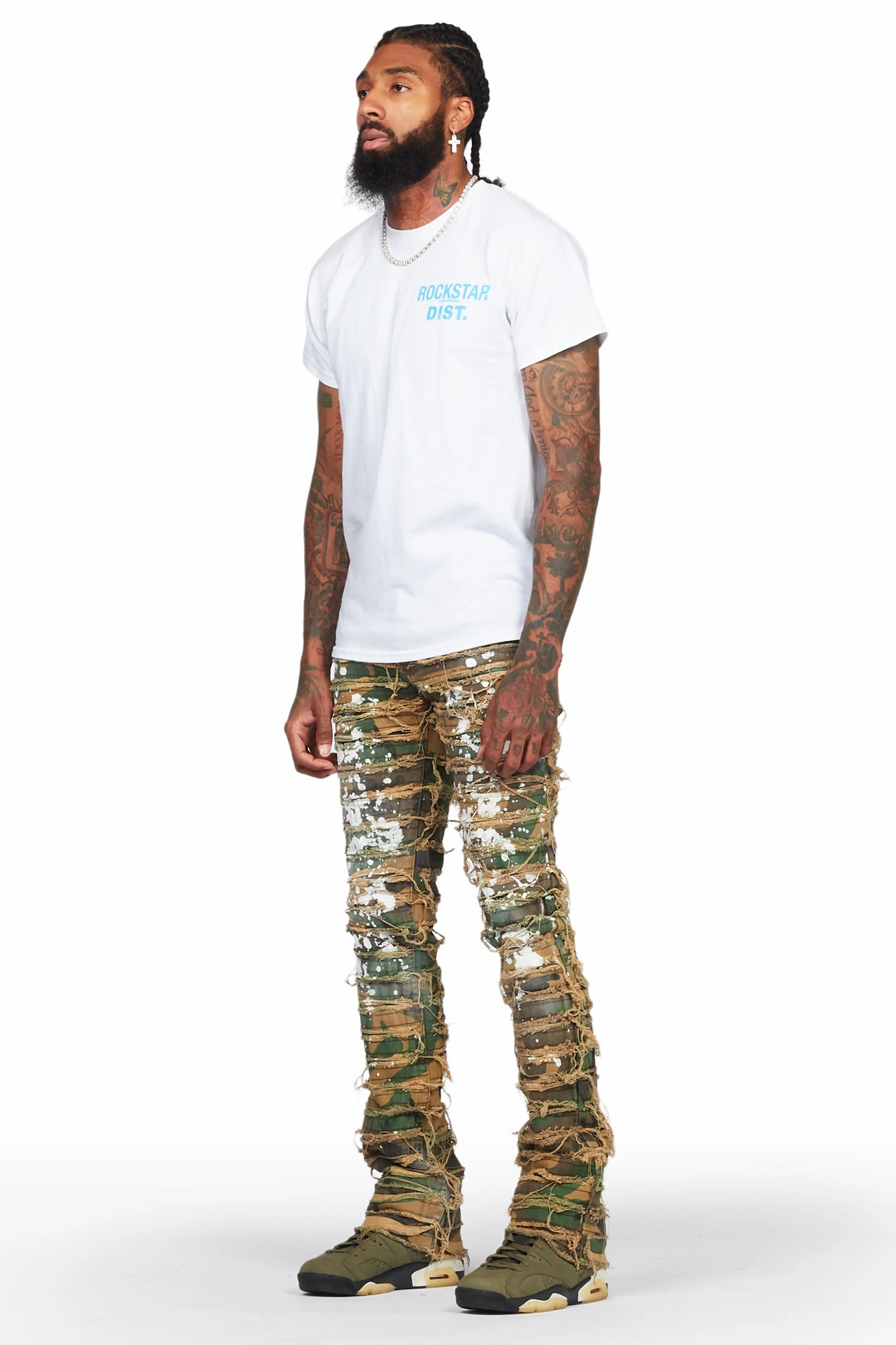 Xuan Faded Camo Painter Stacked Flare Jean