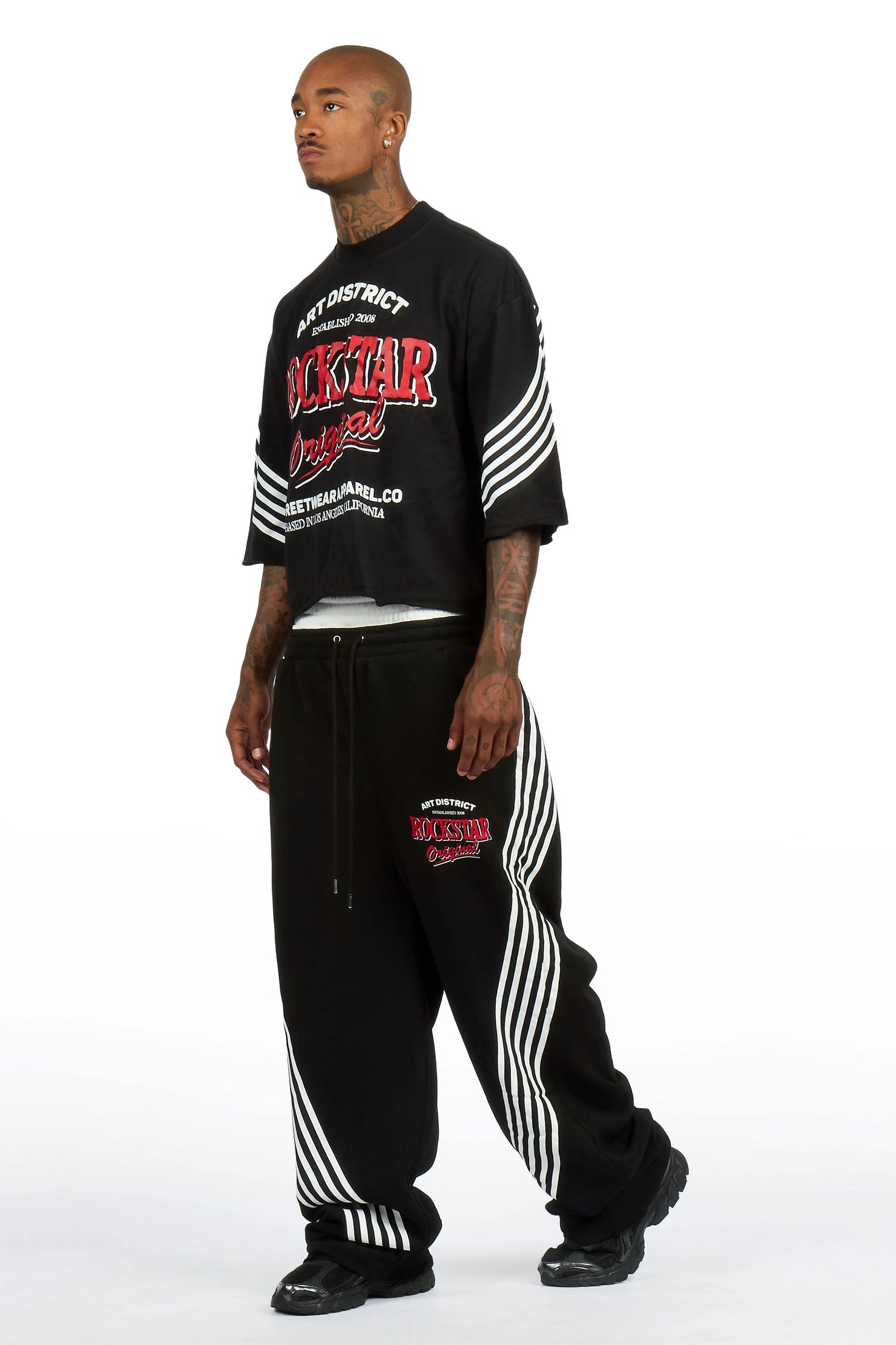 Soe Black T-Shirt/Double Waisted Relaxed Track Set