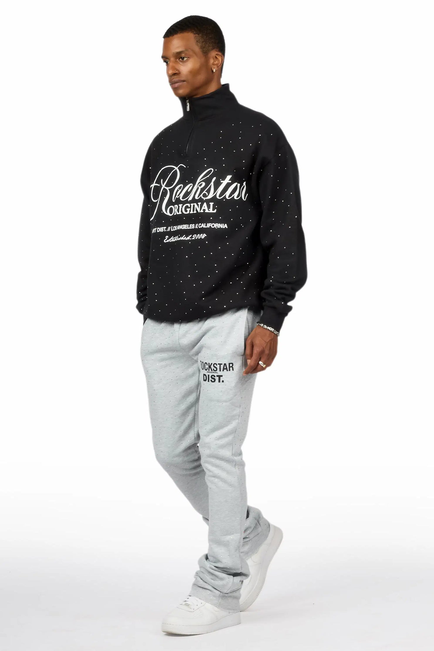 Alpine Rhinestone Heather Grey Stacked Flare Pant