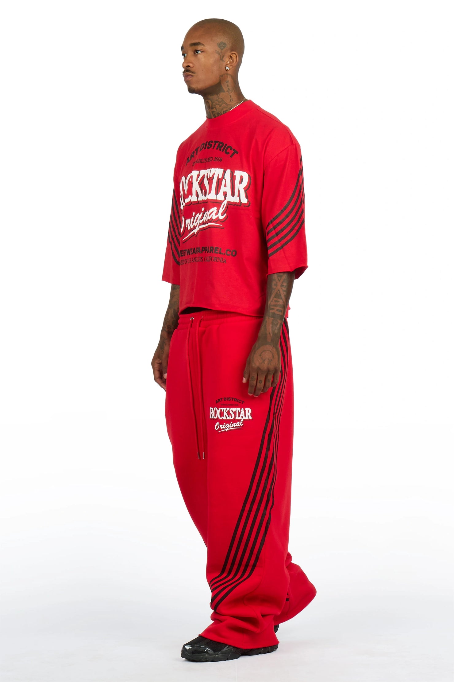Soe Red T-Shirt/Double Waisted Relaxed Track Set