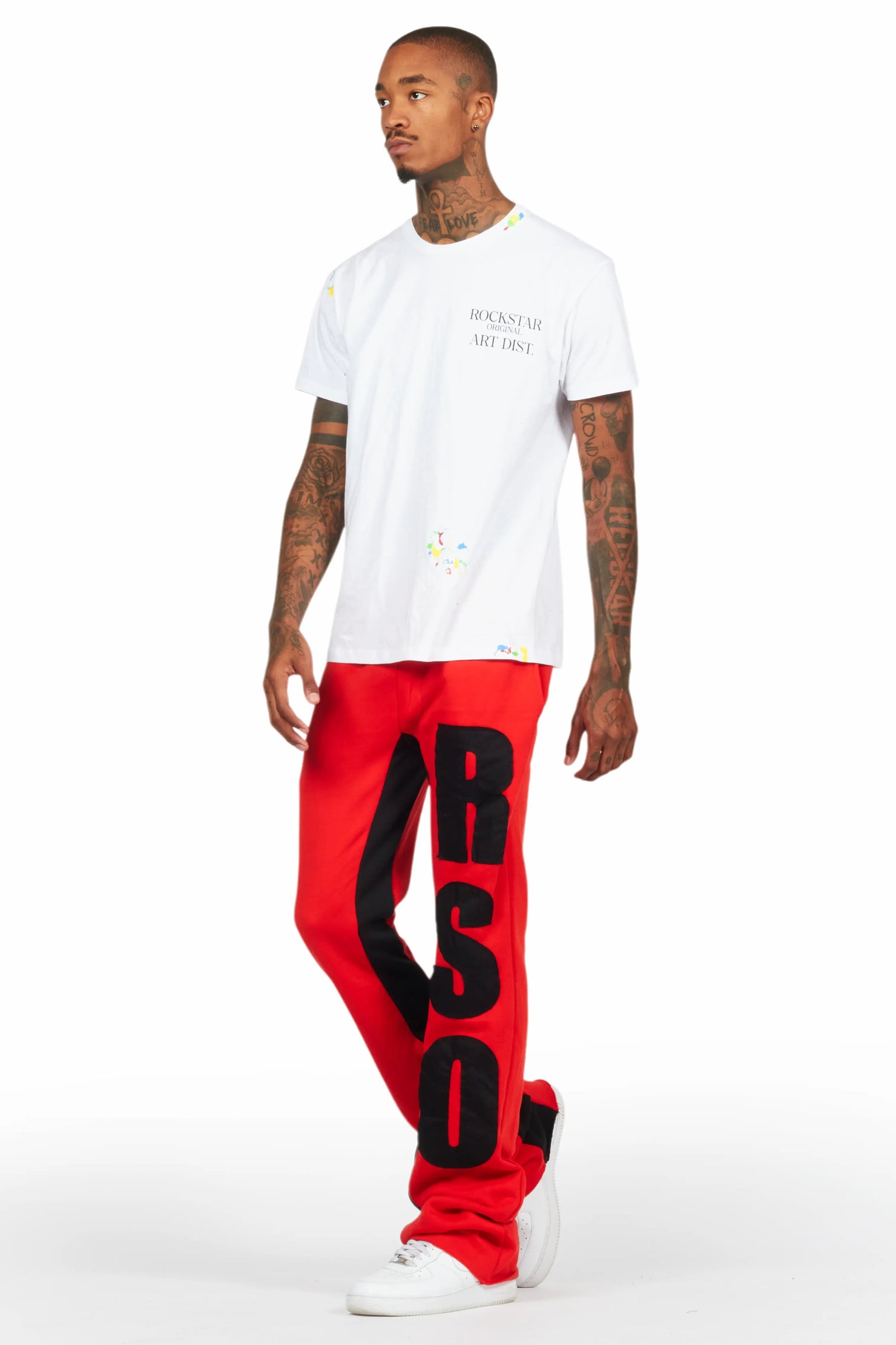 Uko Red Stacked Baggy Track Pant