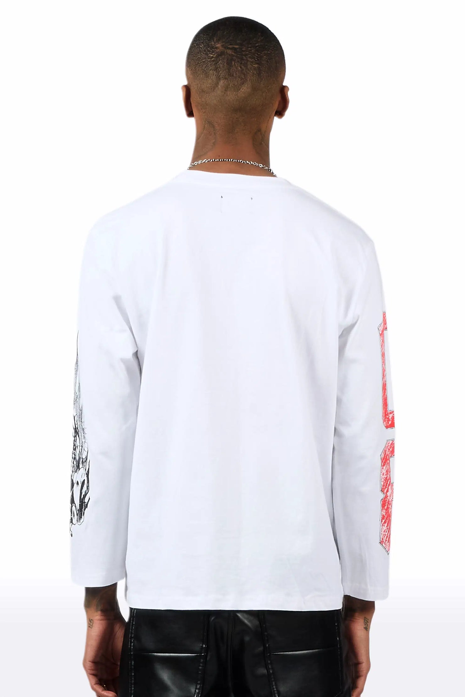 Jesus Crayon White Long Sleeve Graphic T-Shirt