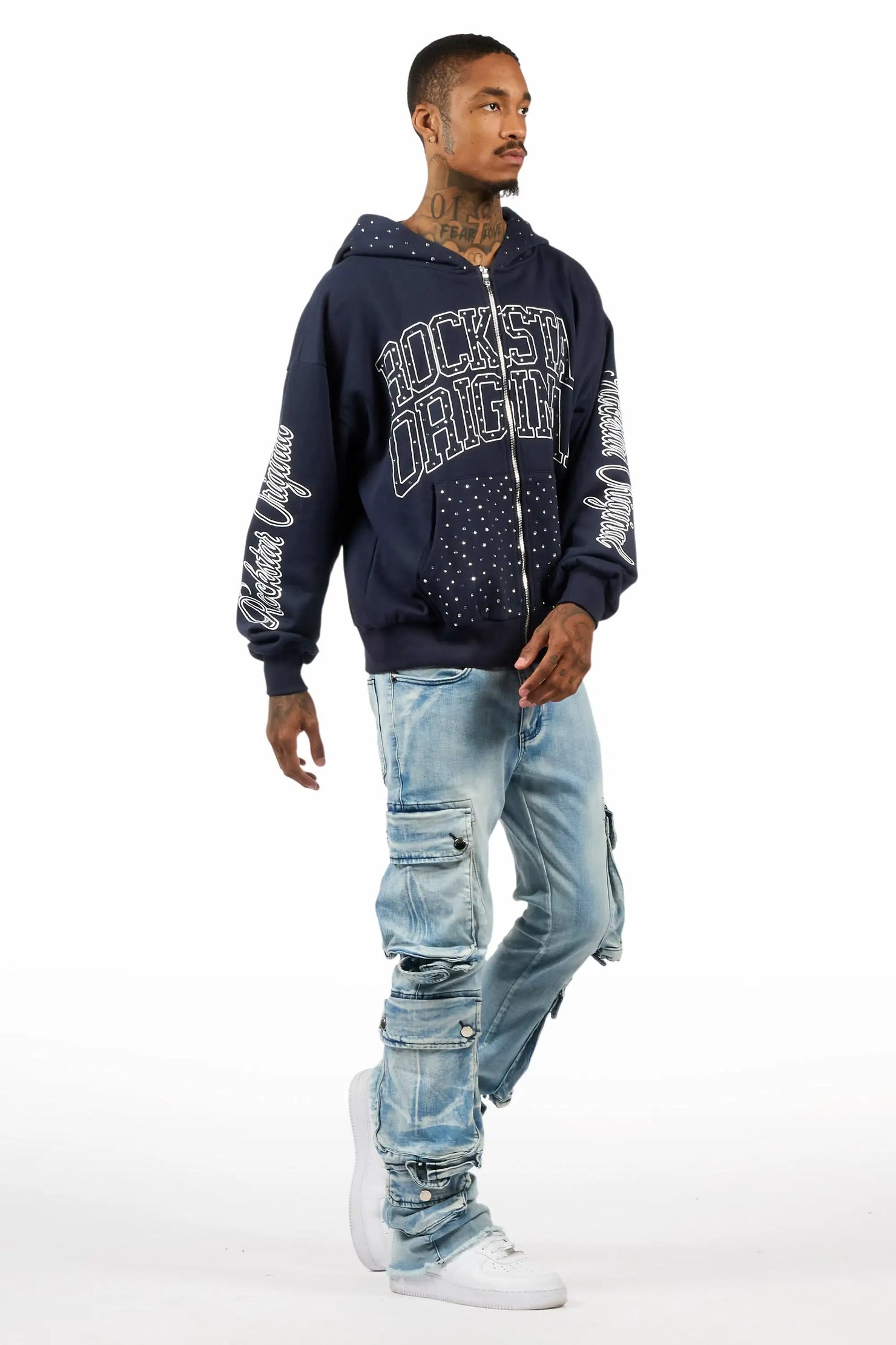 Cloudy Light Blue Stacked Flare Jean