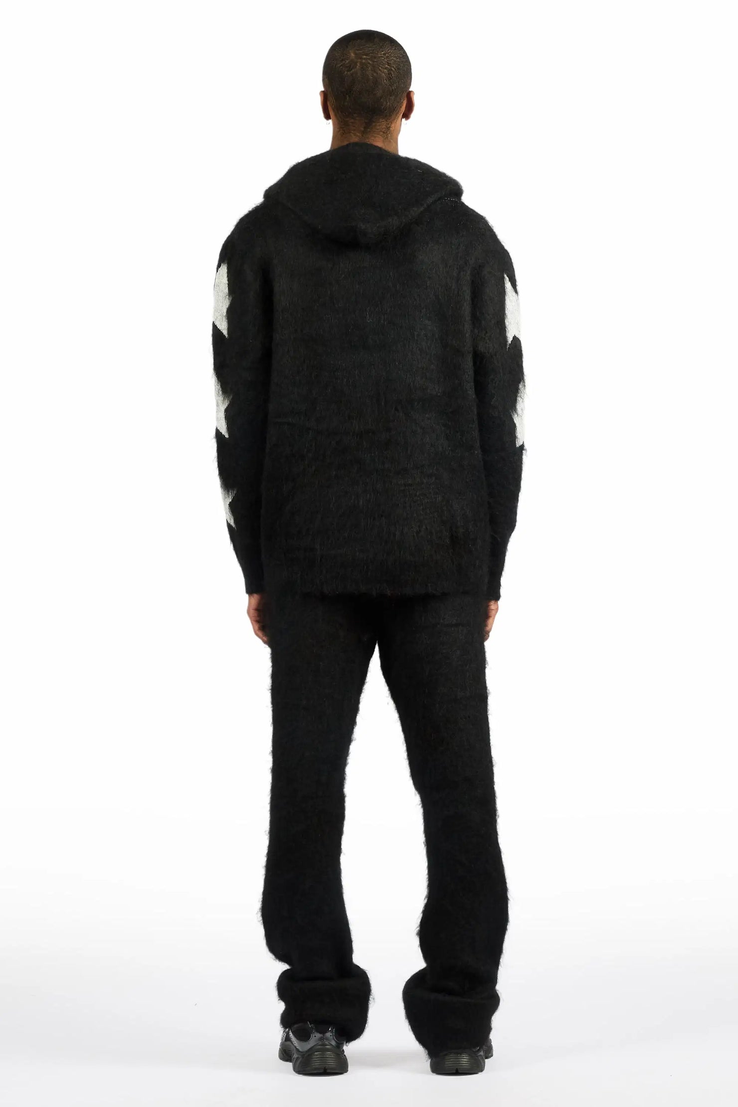 Allstar Black Hoodie Stacked Flare Knitted Mohair Track Set