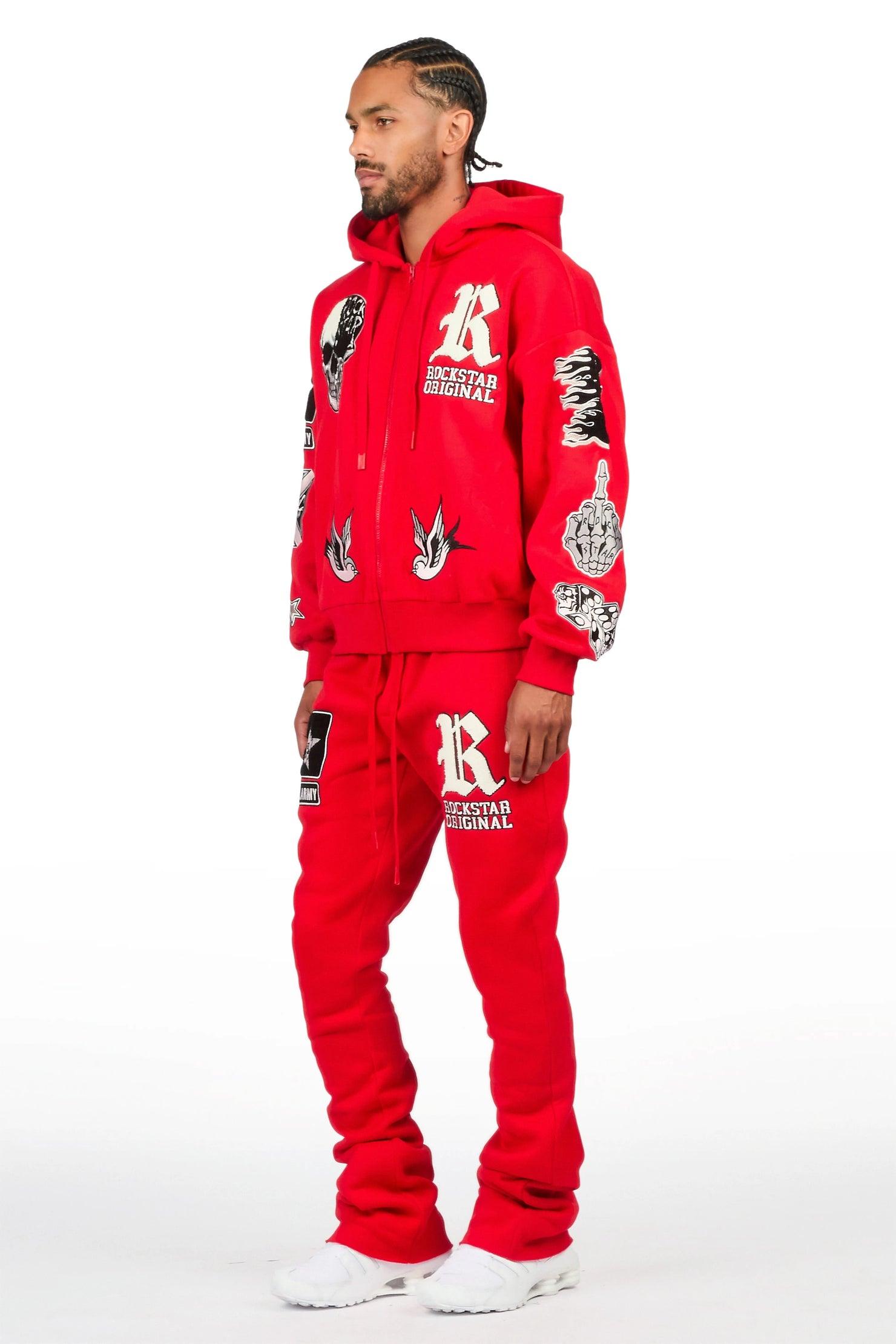 Vidar Red Zip Up Hoodie Stacked Track Set