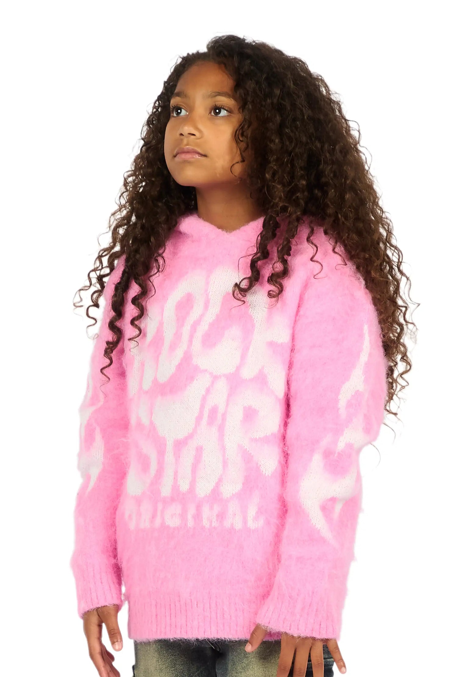Girls Hakon Pink Graphic Knitted Mohair Hoodie