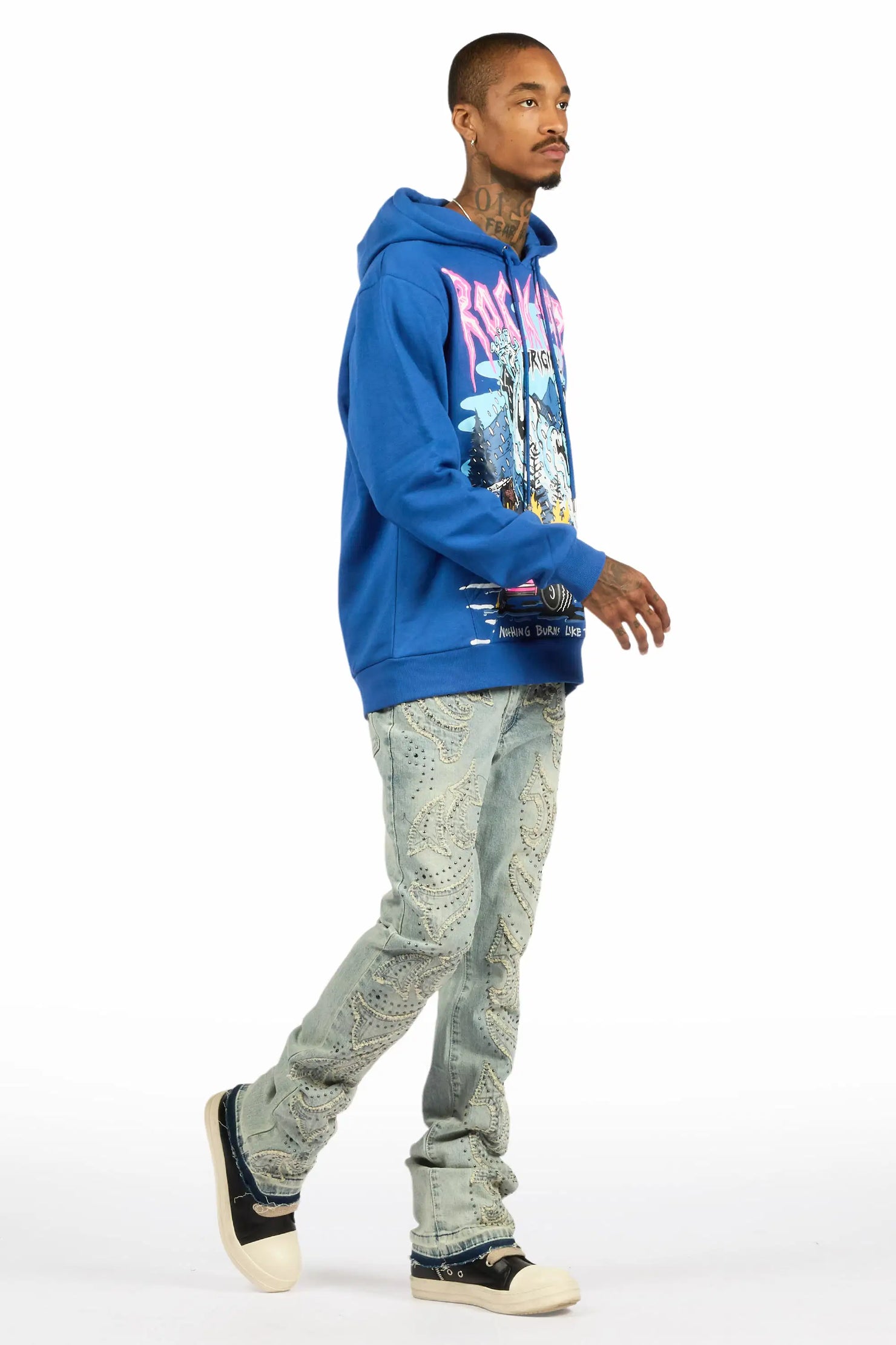 Westy Studded Light Blue Stacked Flare Jean