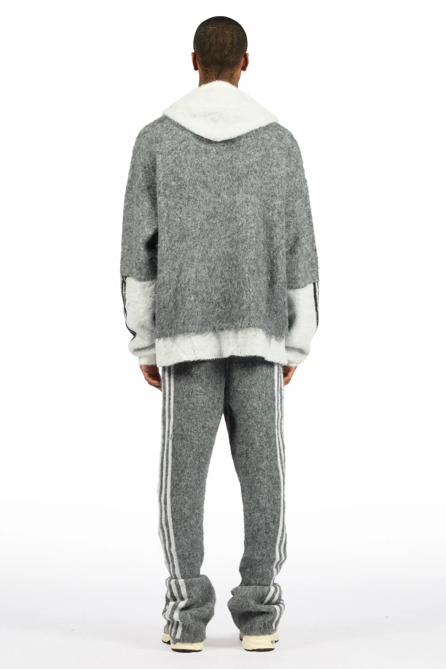 Joaqui Grey/White Hoodie Stacked Flare Track Set