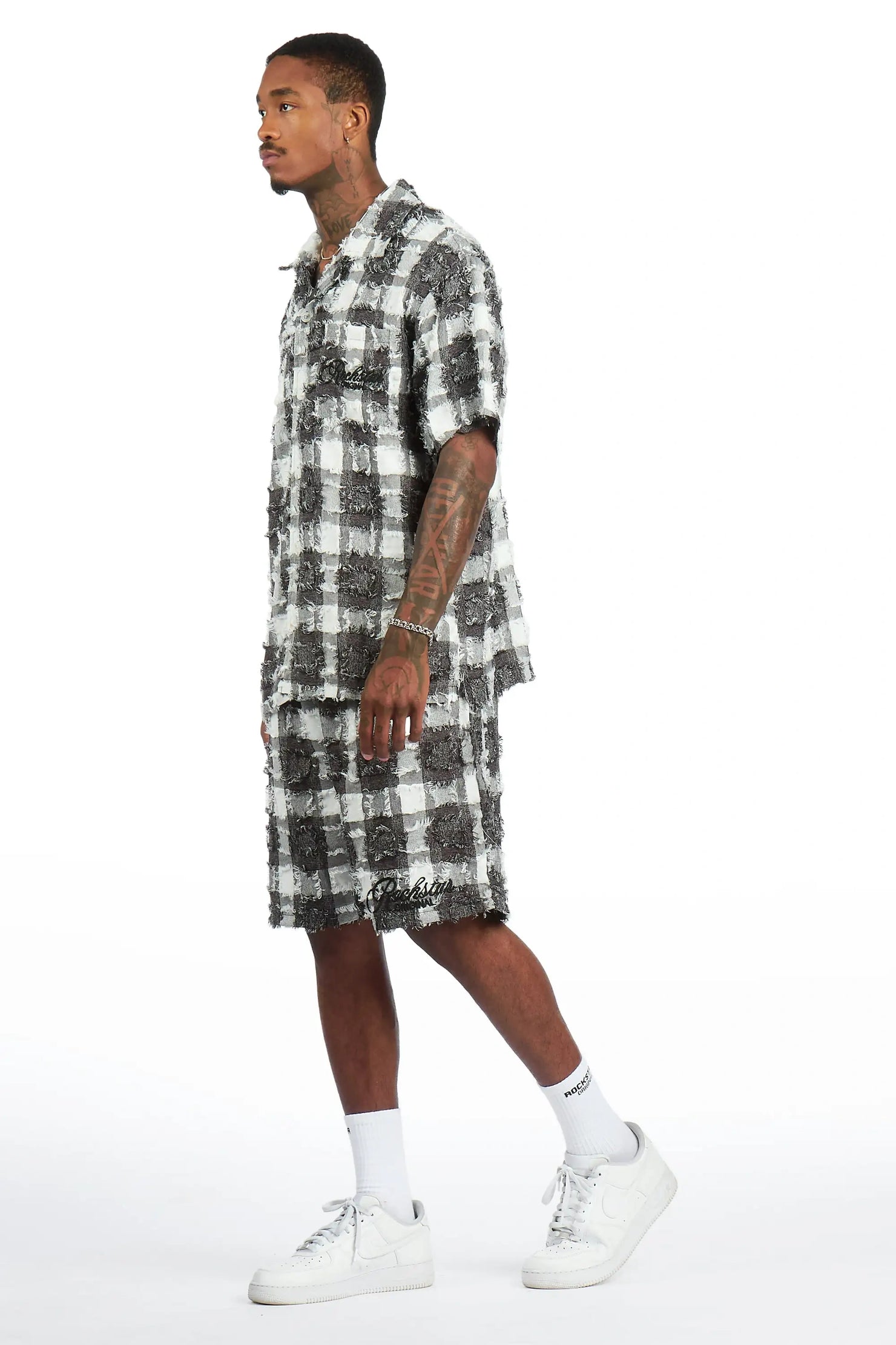 Amarion Black/White Button Down Shirt/Short Set