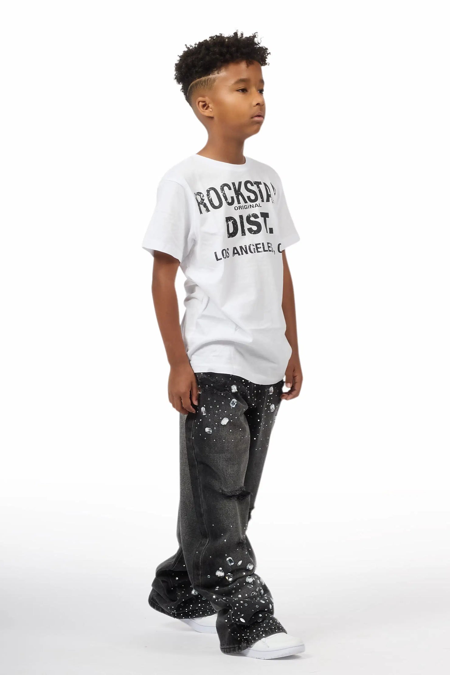 Boys Glanz Rhinestone Dark Grey Baggy Fit Jean