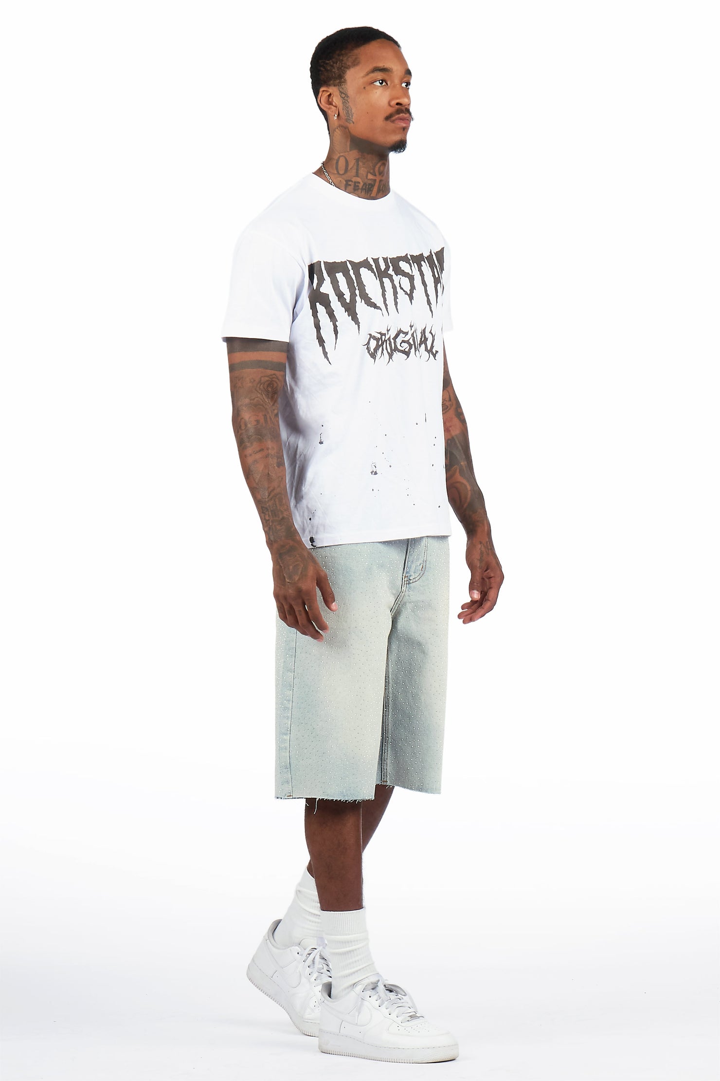 Brayan Light Blue Rhinestones Denim Short