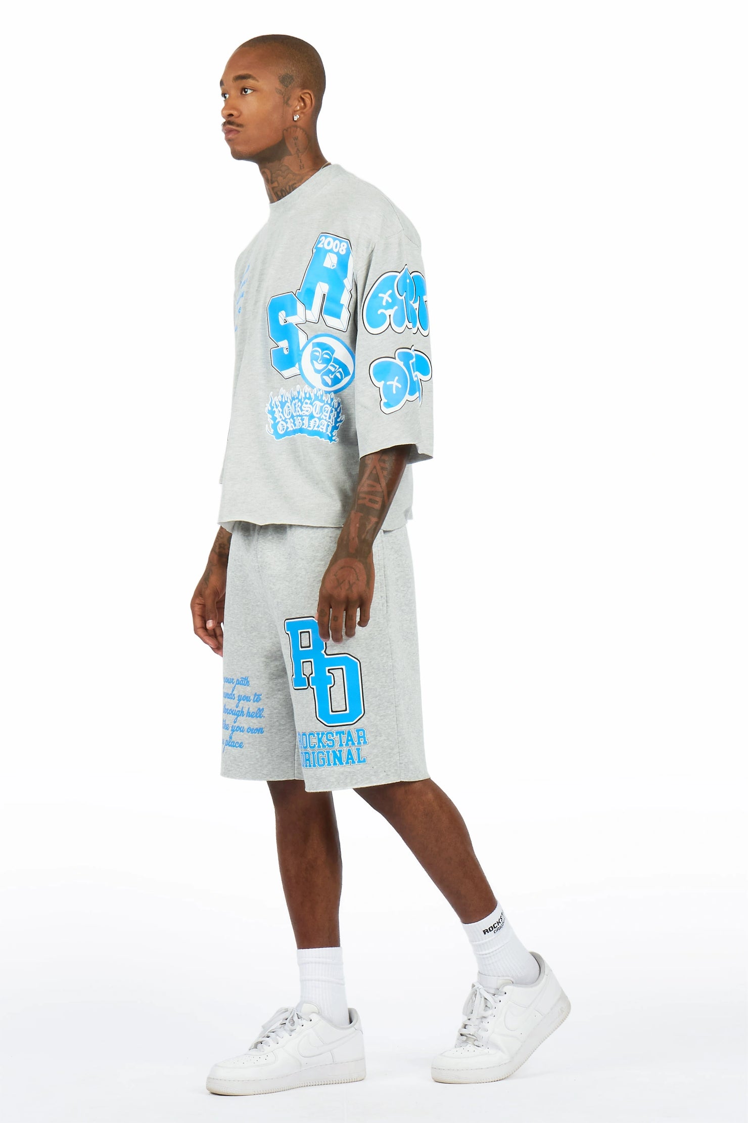 Leslaw Heather Grey T-Shirt/Short Set