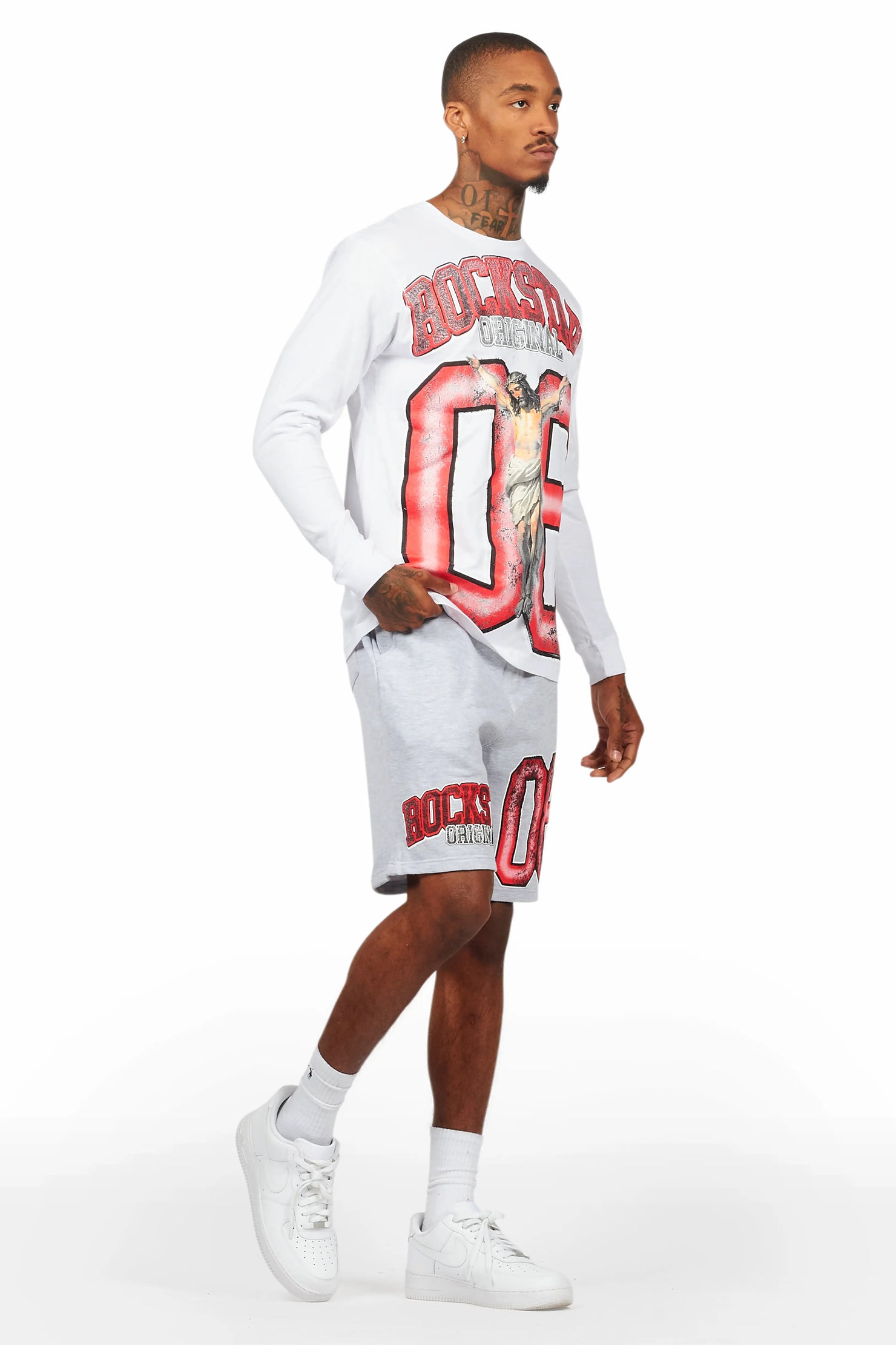 Fields White/Grey Long Sleeve T-Shirt Short Set