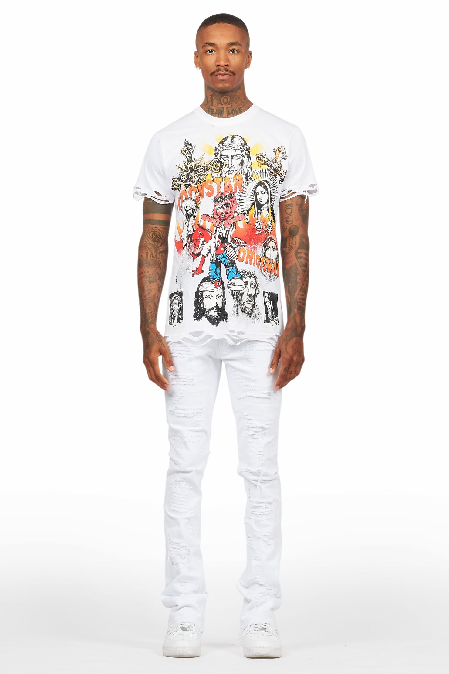 Holibert White Stacked Flare Jean