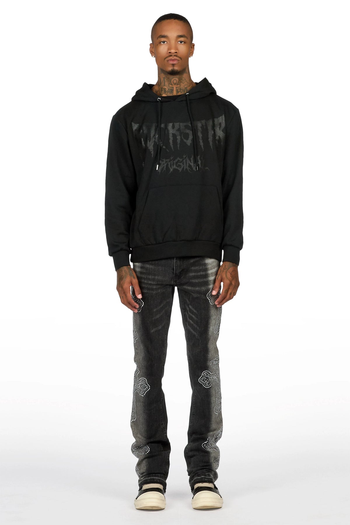 Reggie Dark Grey Rhinestone Stacked Flare Jean