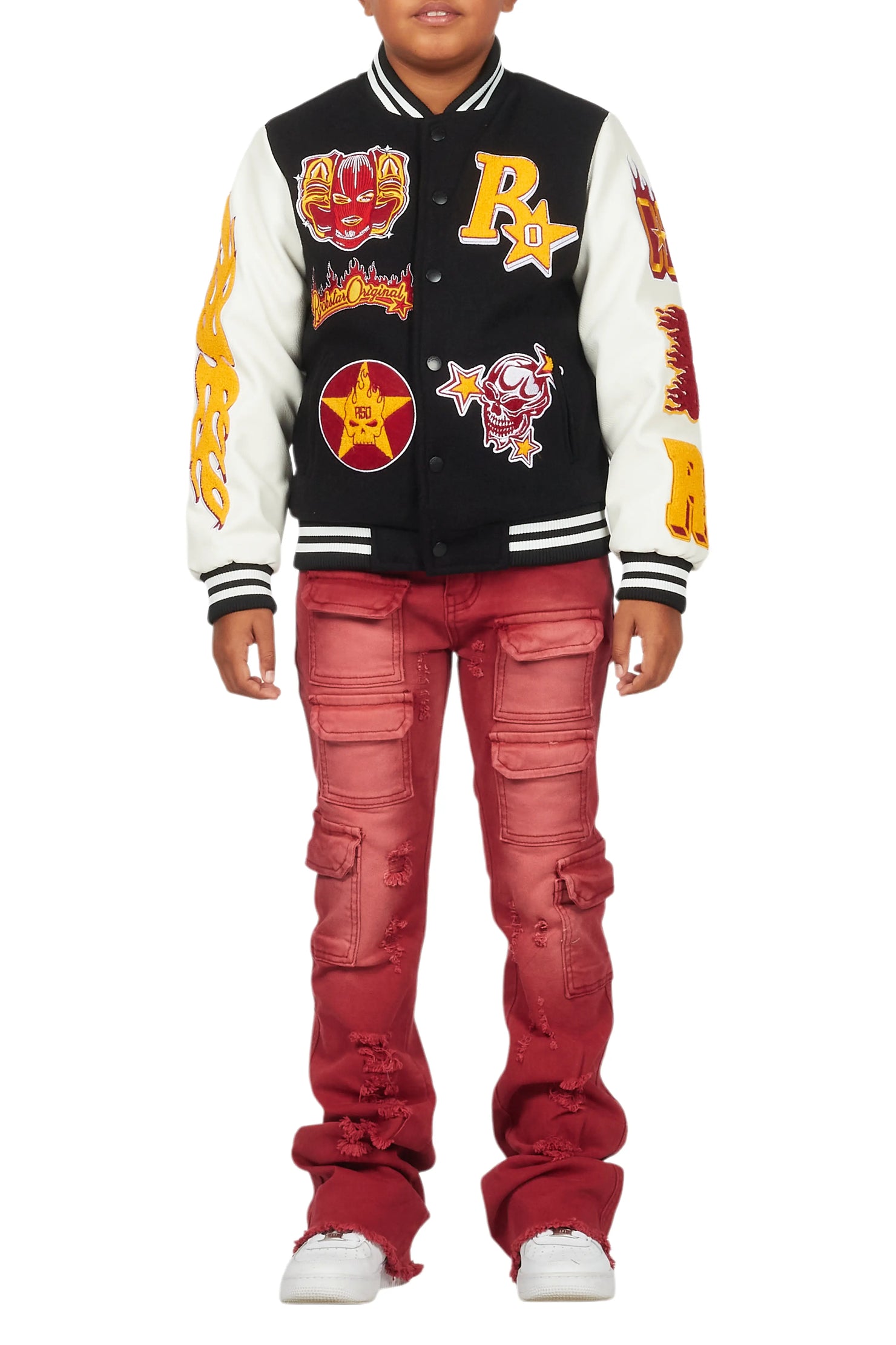 Boys Fio Black/White Varsity Jacket